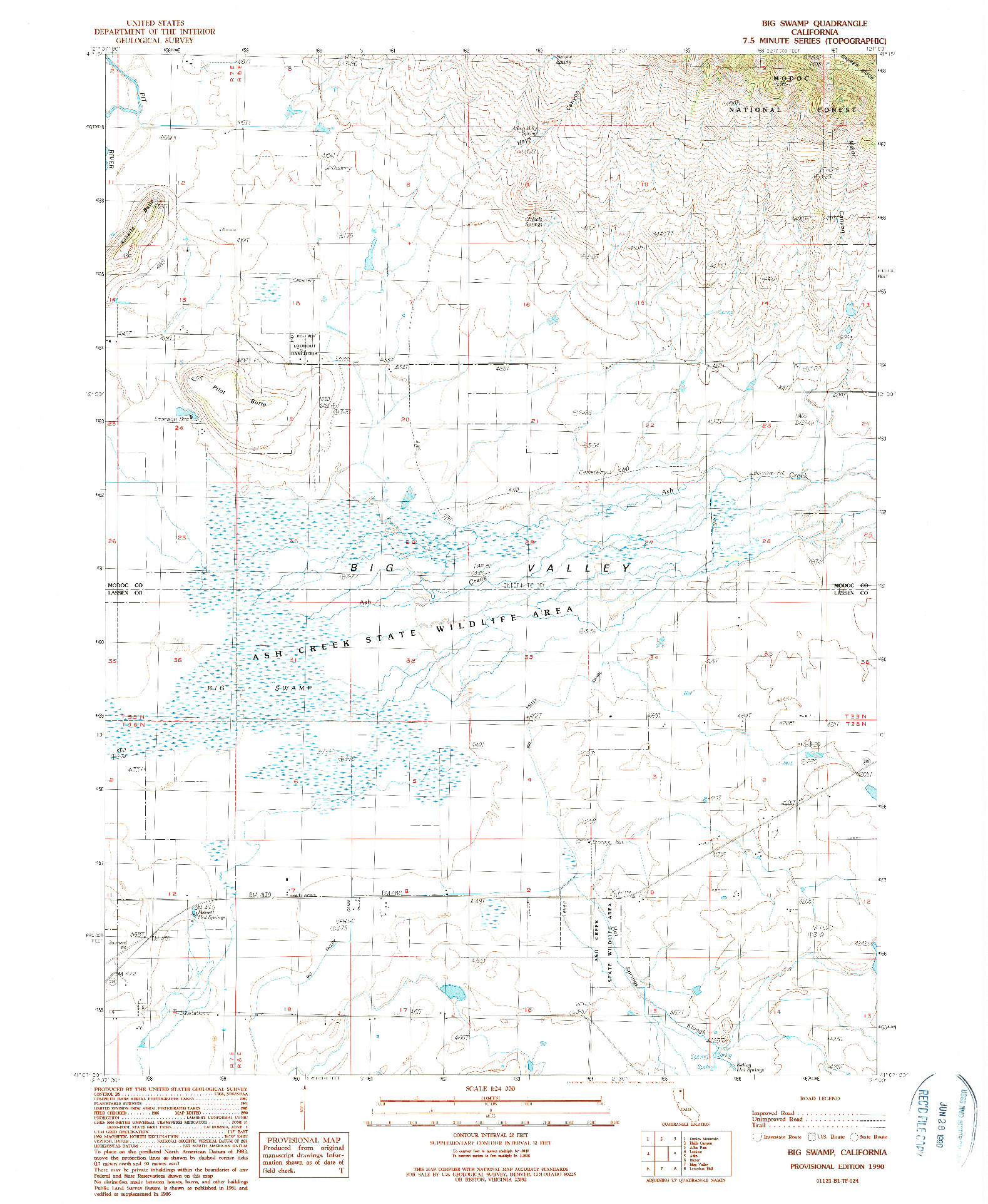 USGS 1:24000-SCALE QUADRANGLE FOR BIG SWAMP, CA 1990