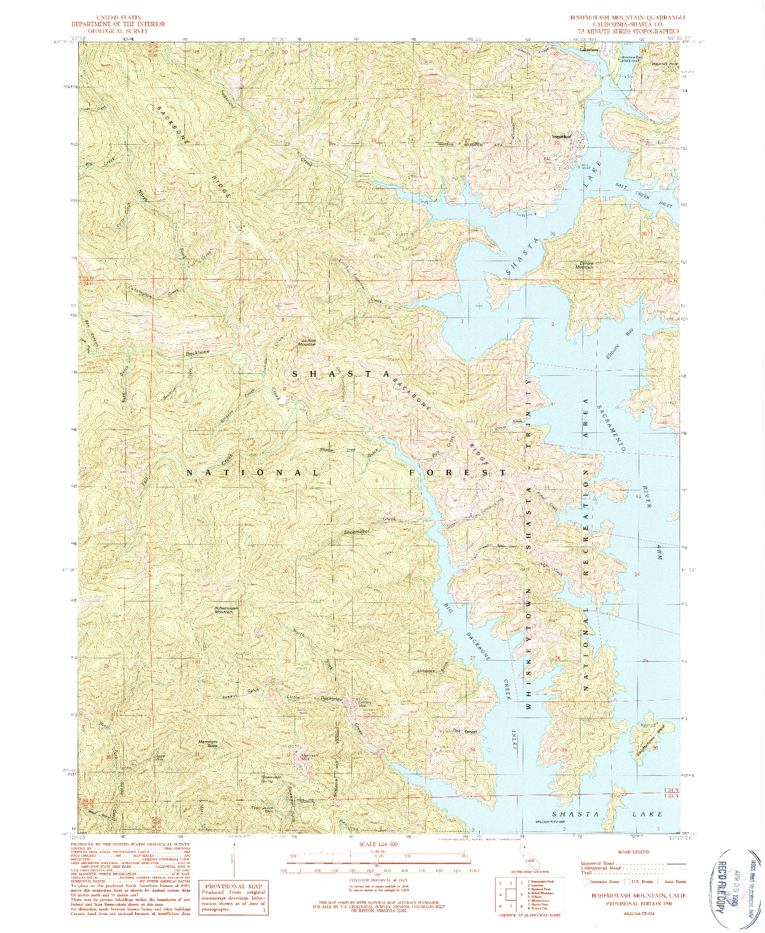 USGS 1:24000-SCALE QUADRANGLE FOR BOHEMOTASH MOUNTAIN, CA 1990