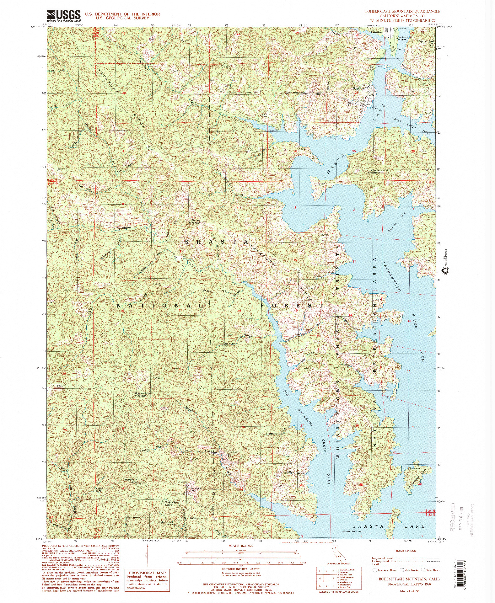 USGS 1:24000-SCALE QUADRANGLE FOR BOHEMOTASH MOUNTAIN, CA 1990