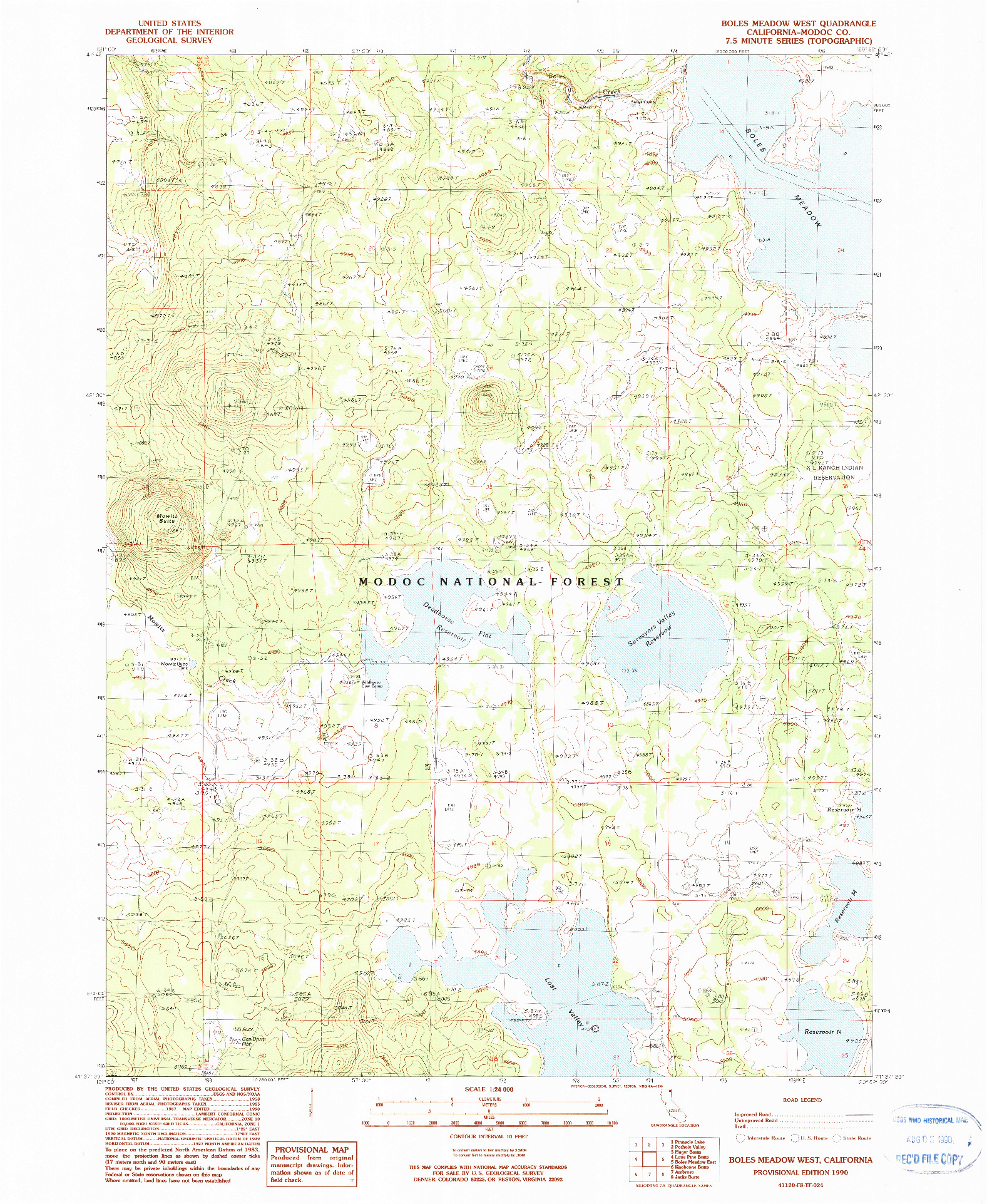 USGS 1:24000-SCALE QUADRANGLE FOR BOLES MEADOW WEST, CA 1990