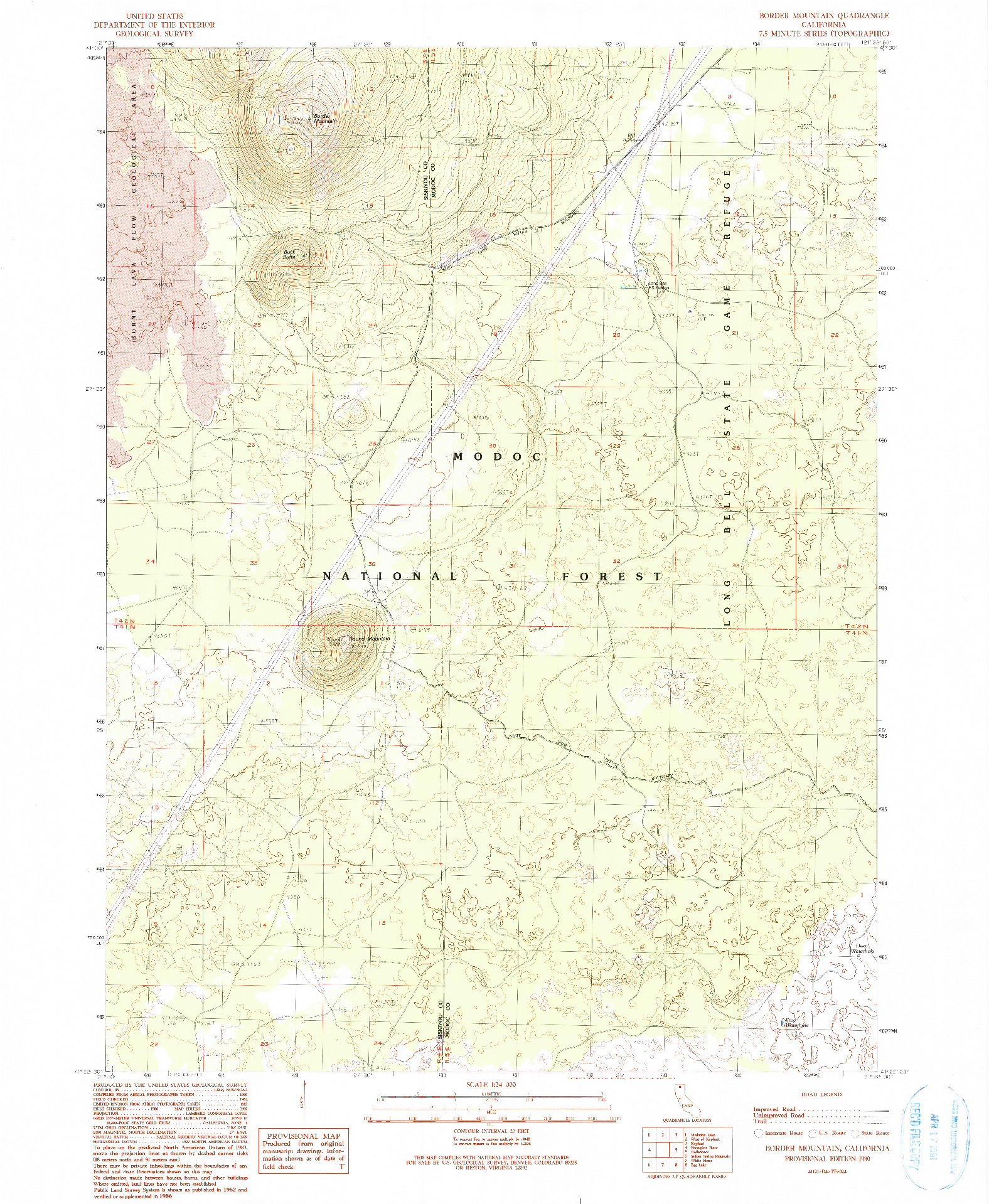 USGS 1:24000-SCALE QUADRANGLE FOR BORDER MOUNTAIN, CA 1990
