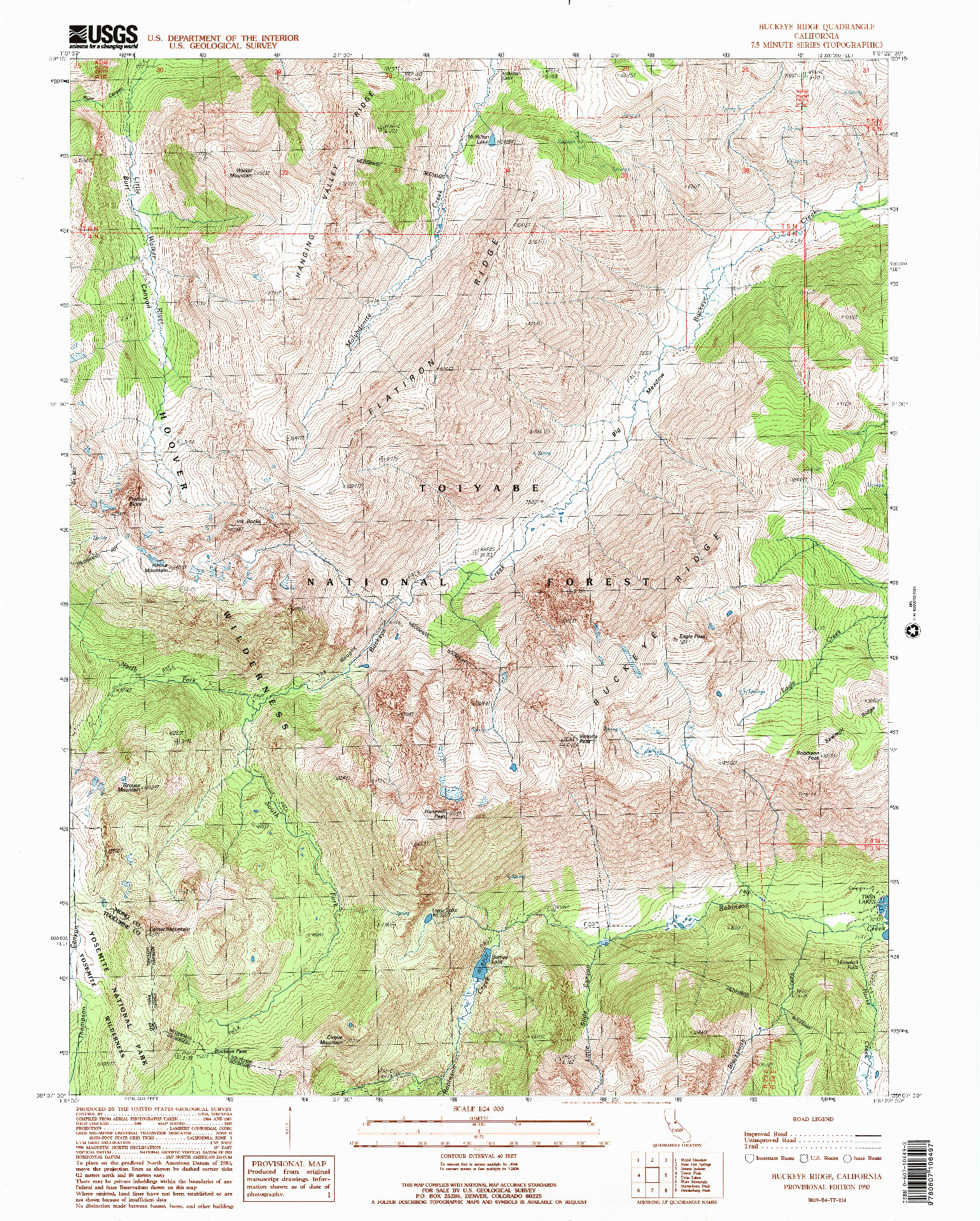 USGS 1:24000-SCALE QUADRANGLE FOR BUCKEYE RIDGE, CA 1990