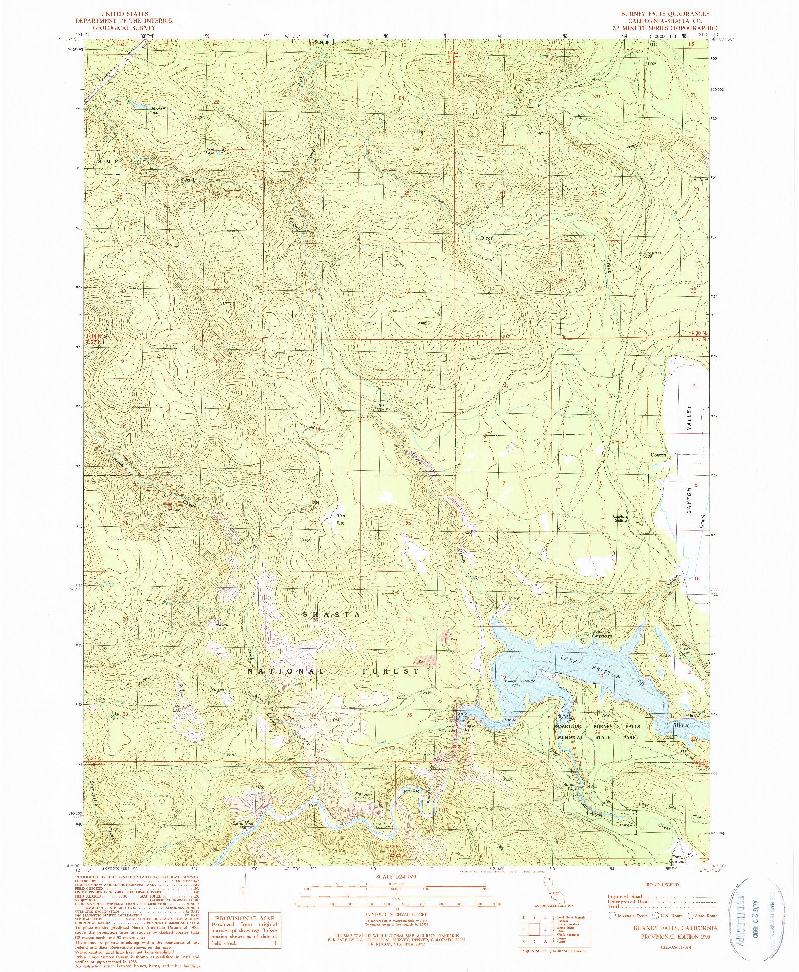 USGS 1:24000-SCALE QUADRANGLE FOR BURNEY FALLS, CA 1990