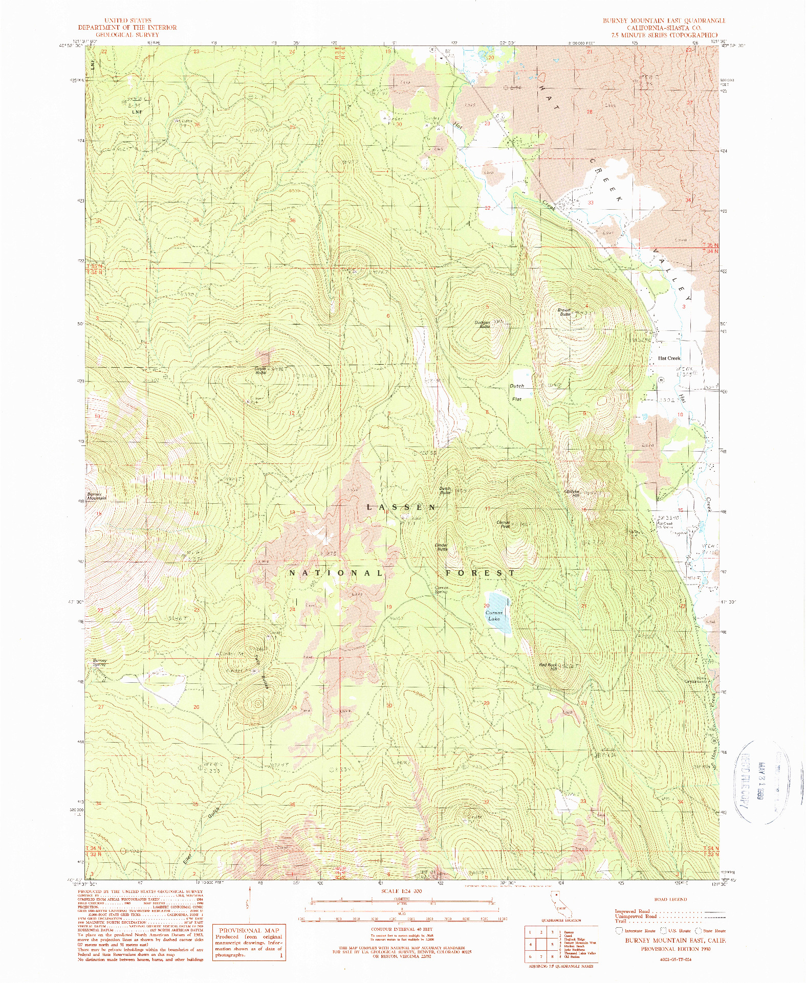 USGS 1:24000-SCALE QUADRANGLE FOR BURNEY MOUNTAIN EAST, CA 1990