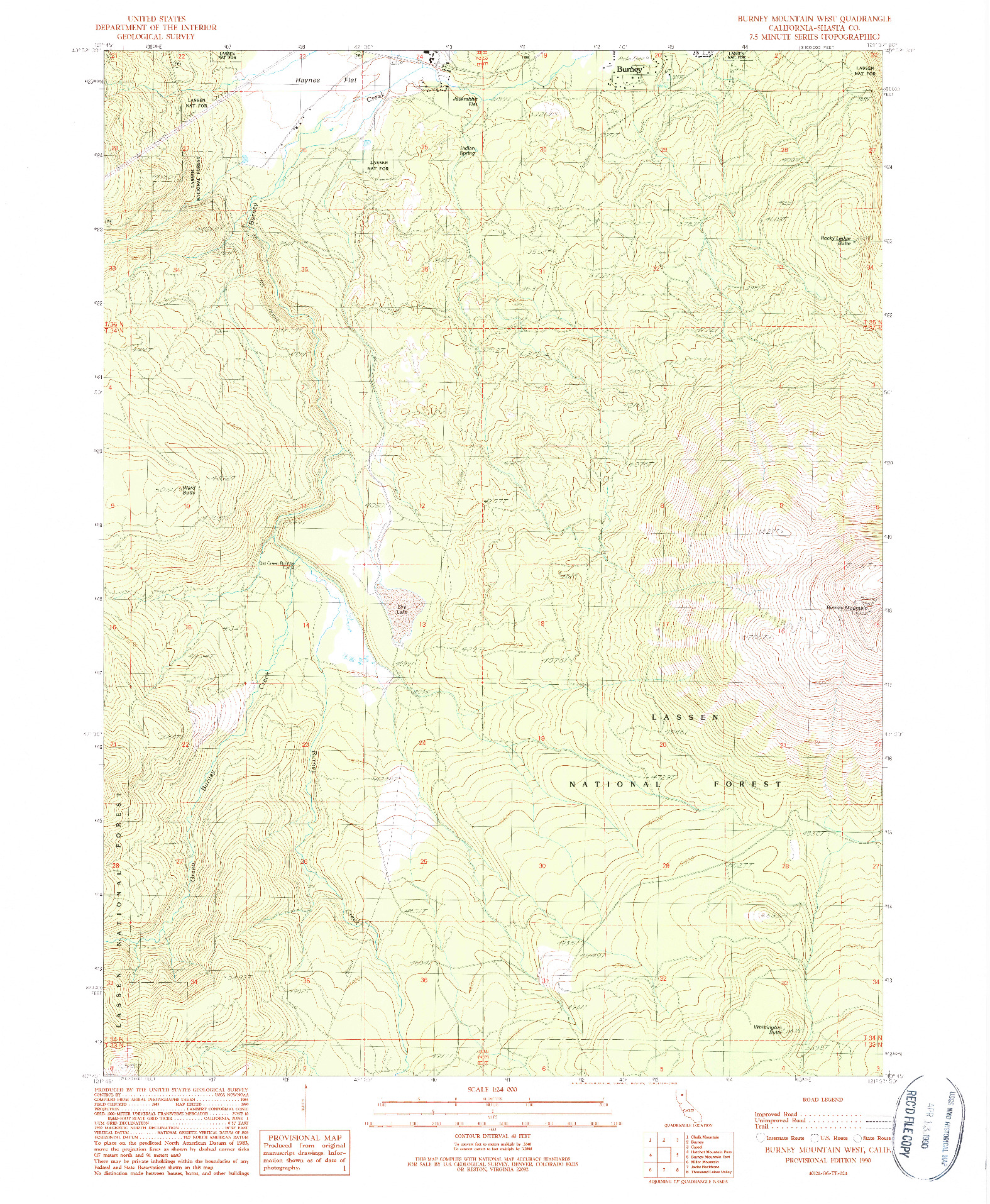 USGS 1:24000-SCALE QUADRANGLE FOR BURNEY MOUNTAIN WEST, CA 1990