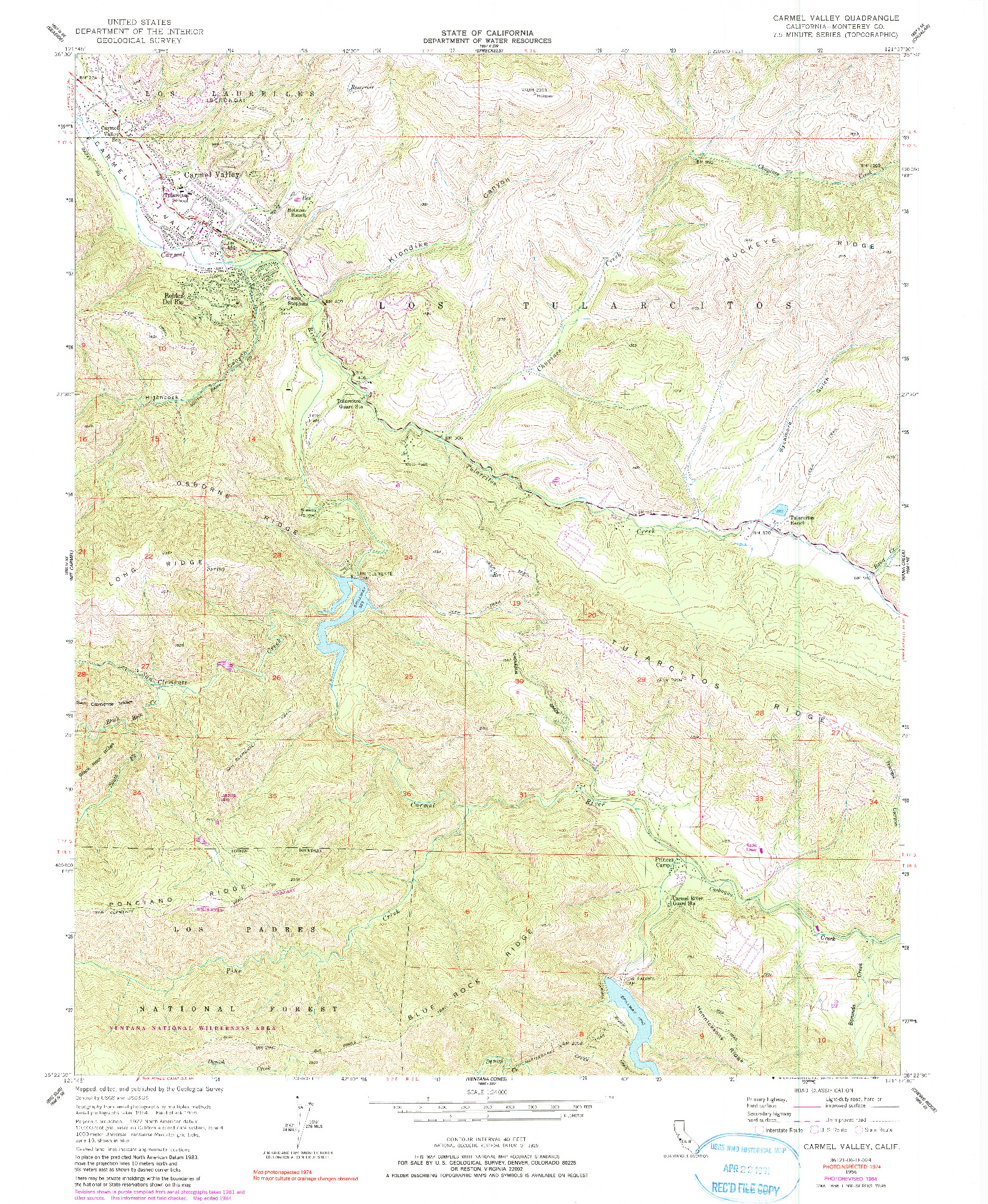 USGS 1:24000-SCALE QUADRANGLE FOR CARMEL VALLEY, CA 1956