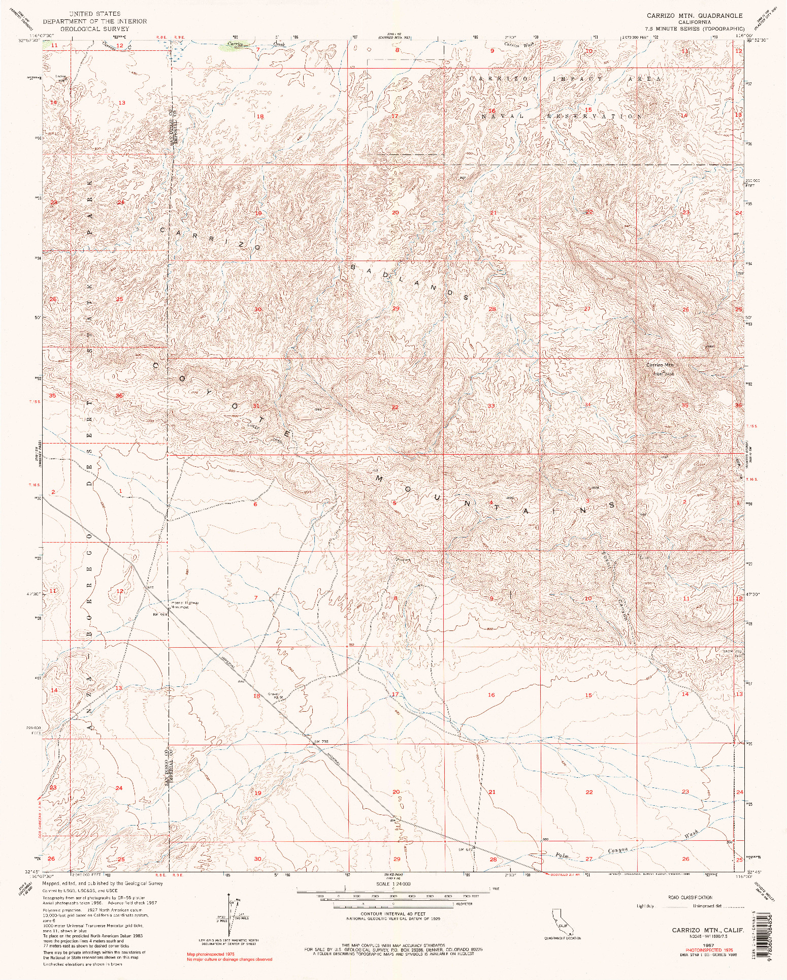 USGS 1:24000-SCALE QUADRANGLE FOR CARRIZO MTN, CA 1957