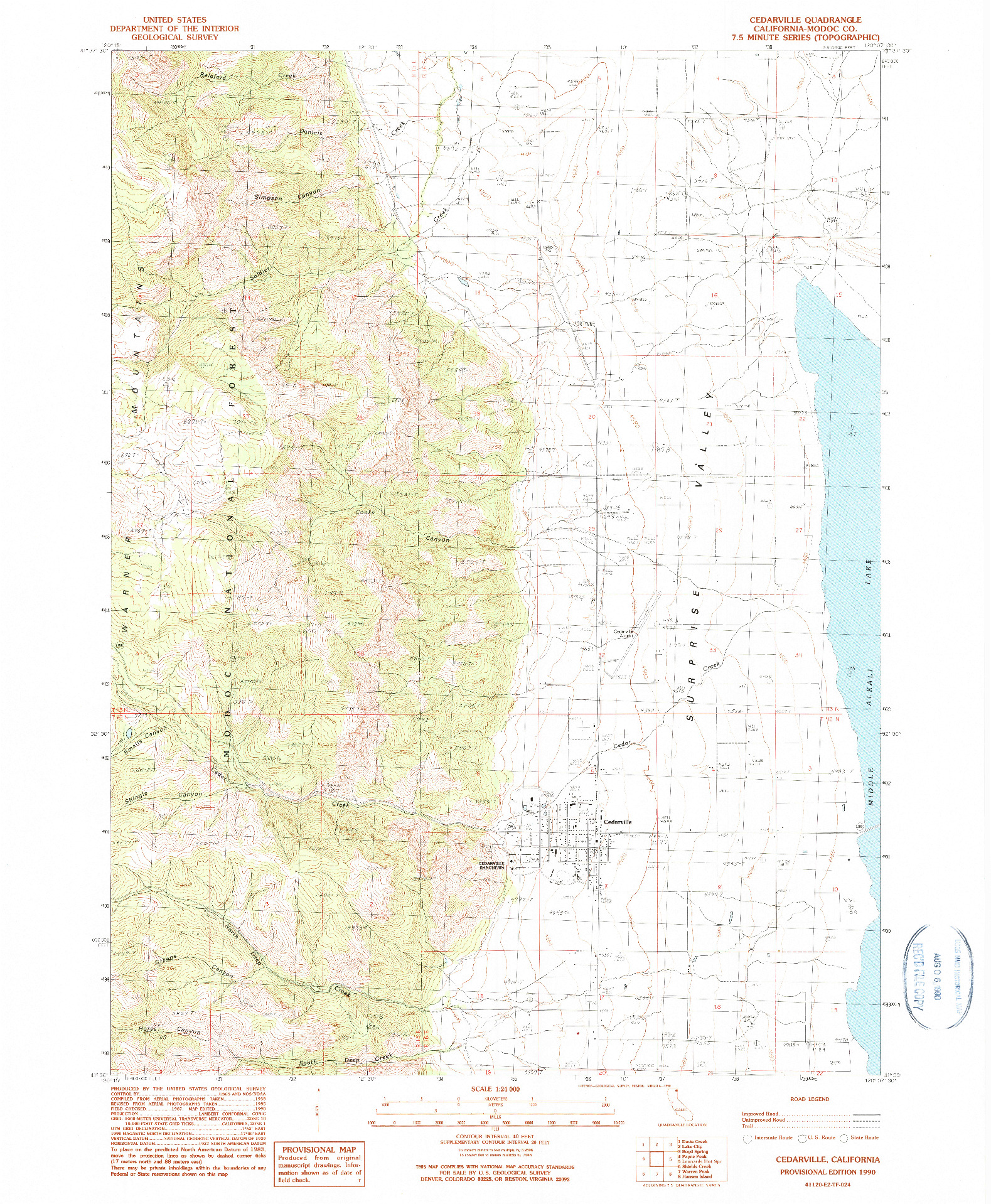 USGS 1:24000-SCALE QUADRANGLE FOR CEDARVILLE, CA 1990