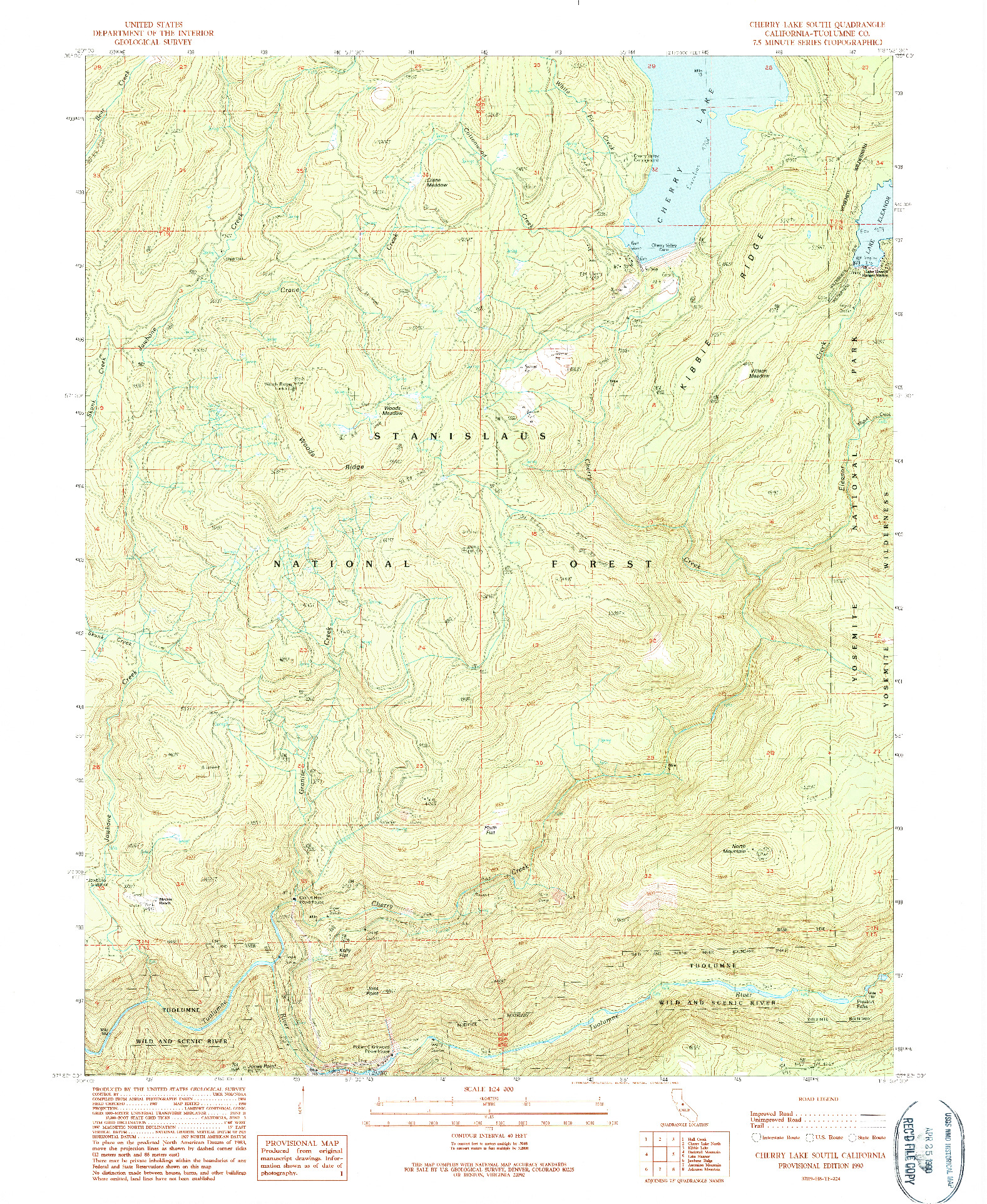 USGS 1:24000-SCALE QUADRANGLE FOR CHERRY LAKE SOUTH, CA 1990
