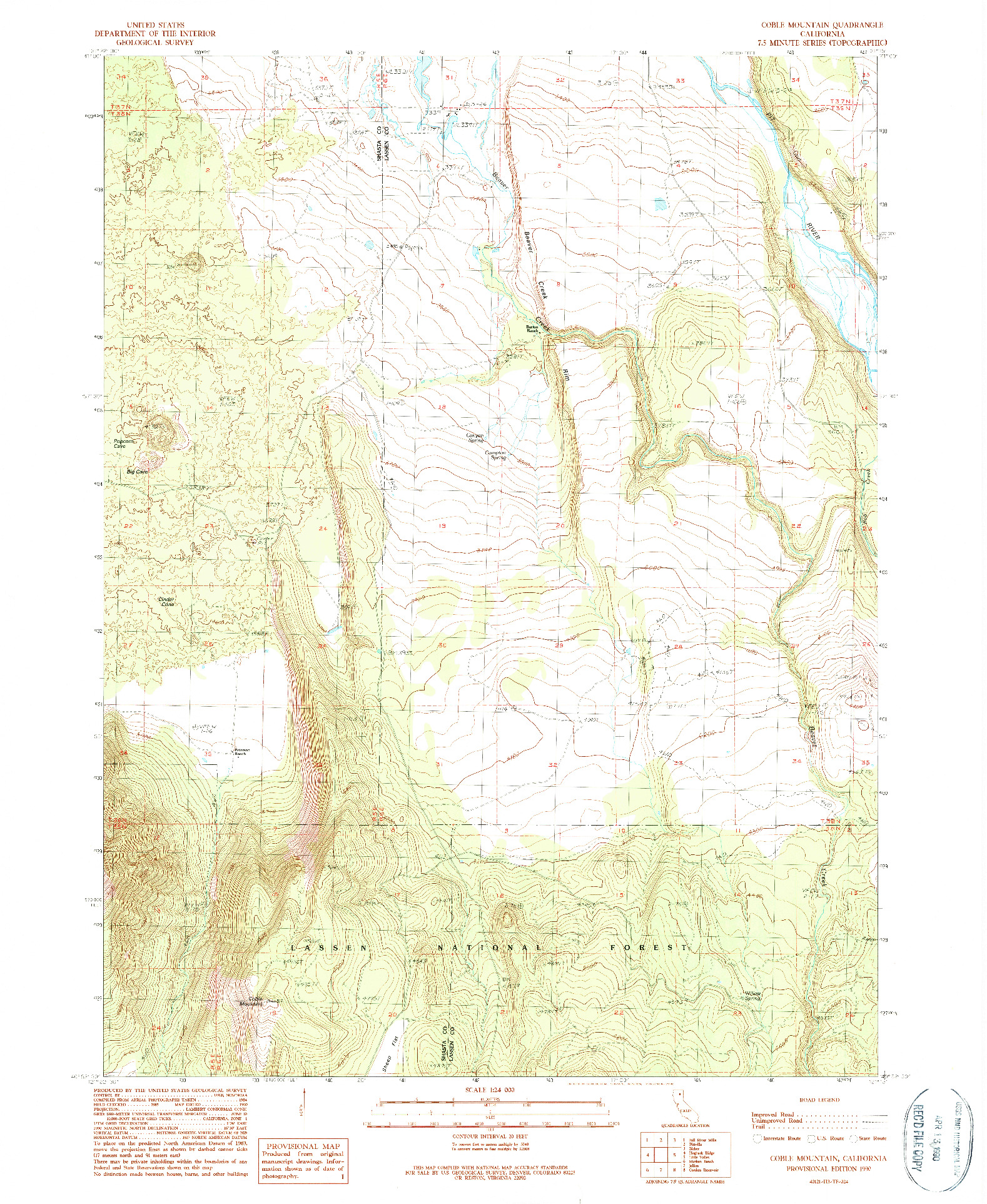 USGS 1:24000-SCALE QUADRANGLE FOR COBLE MOUNTAIN, CA 1990