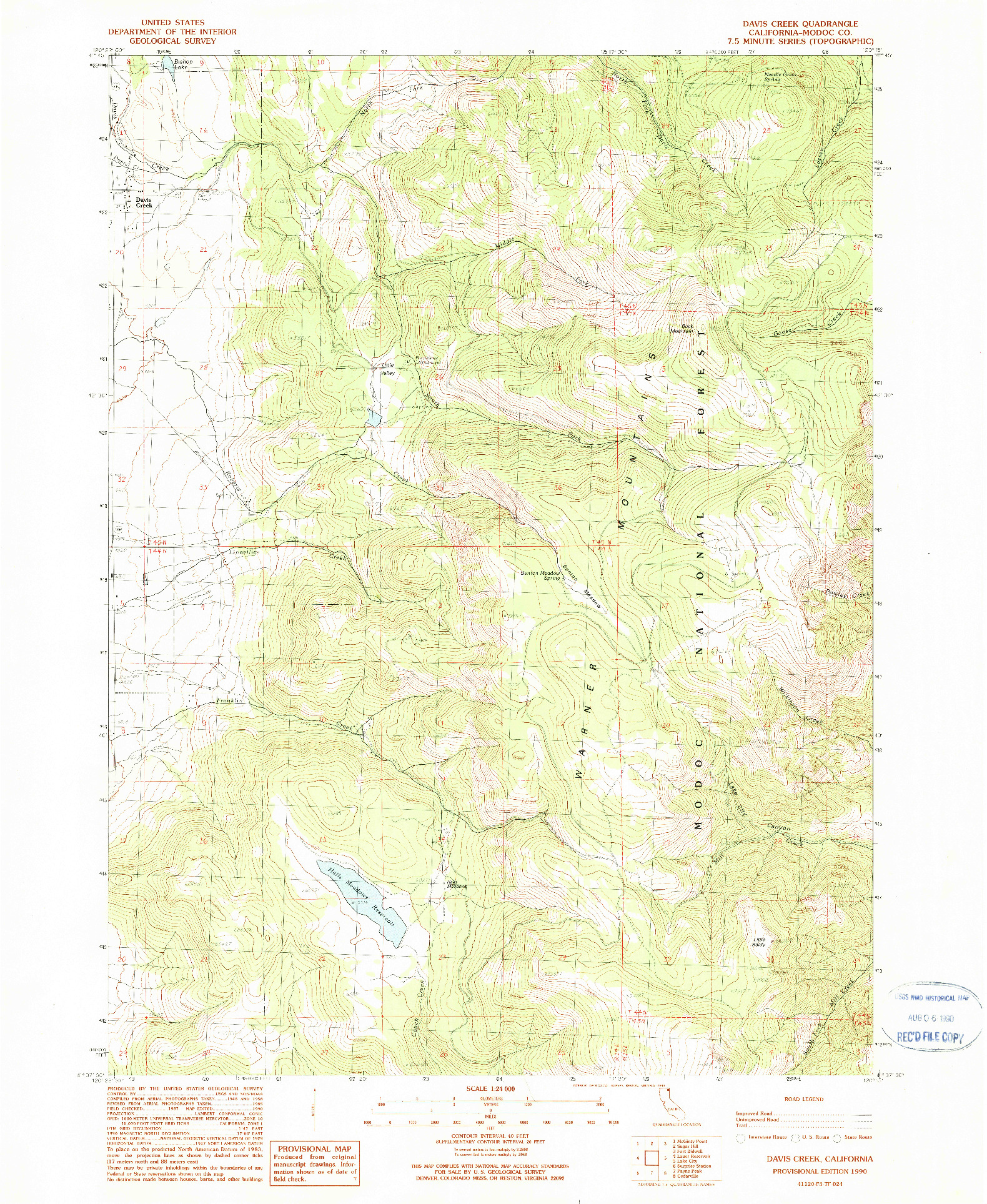 USGS 1:24000-SCALE QUADRANGLE FOR DAVIS CREEK, CA 1990