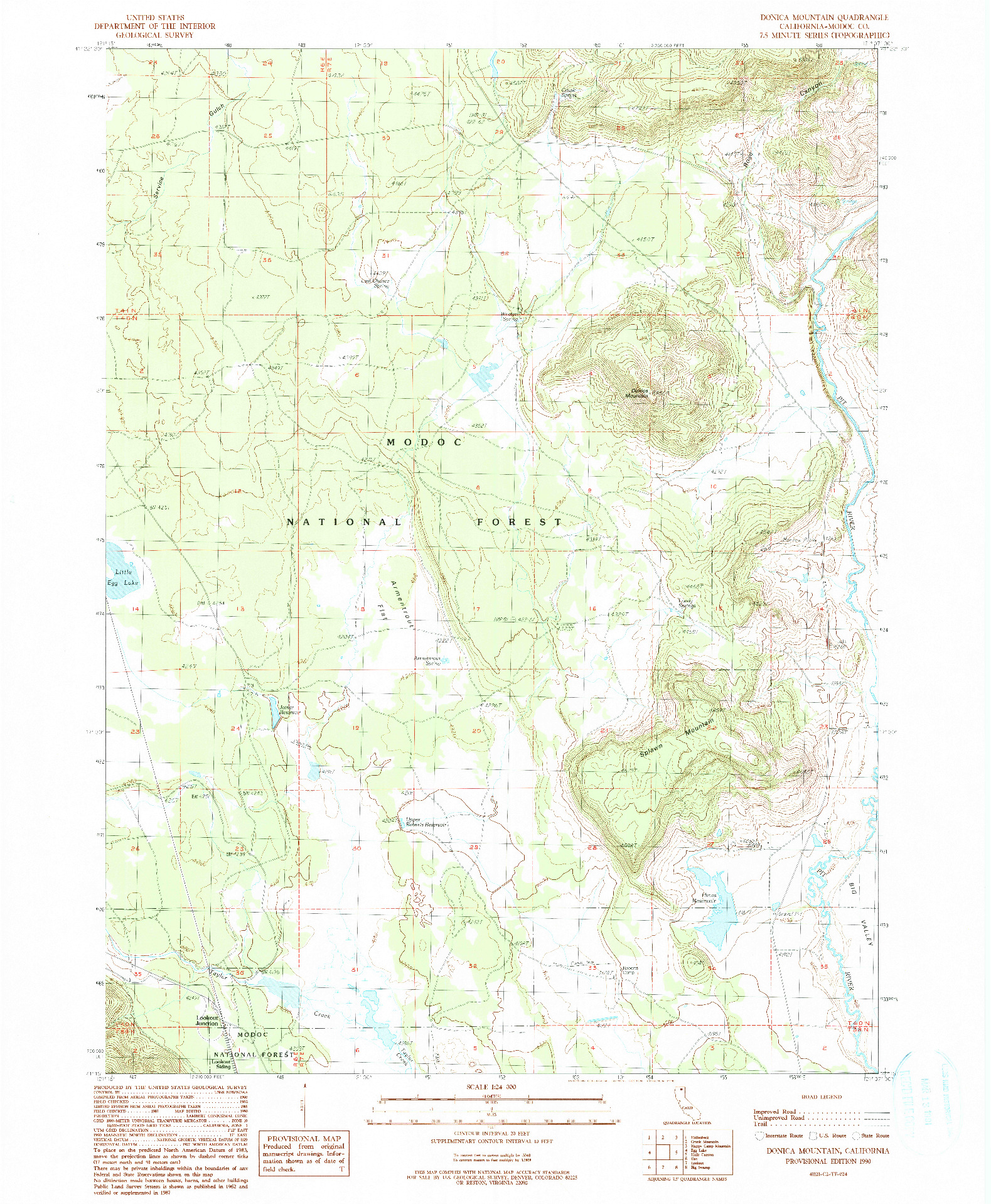 USGS 1:24000-SCALE QUADRANGLE FOR DONICA MOUNTAIN, CA 1990