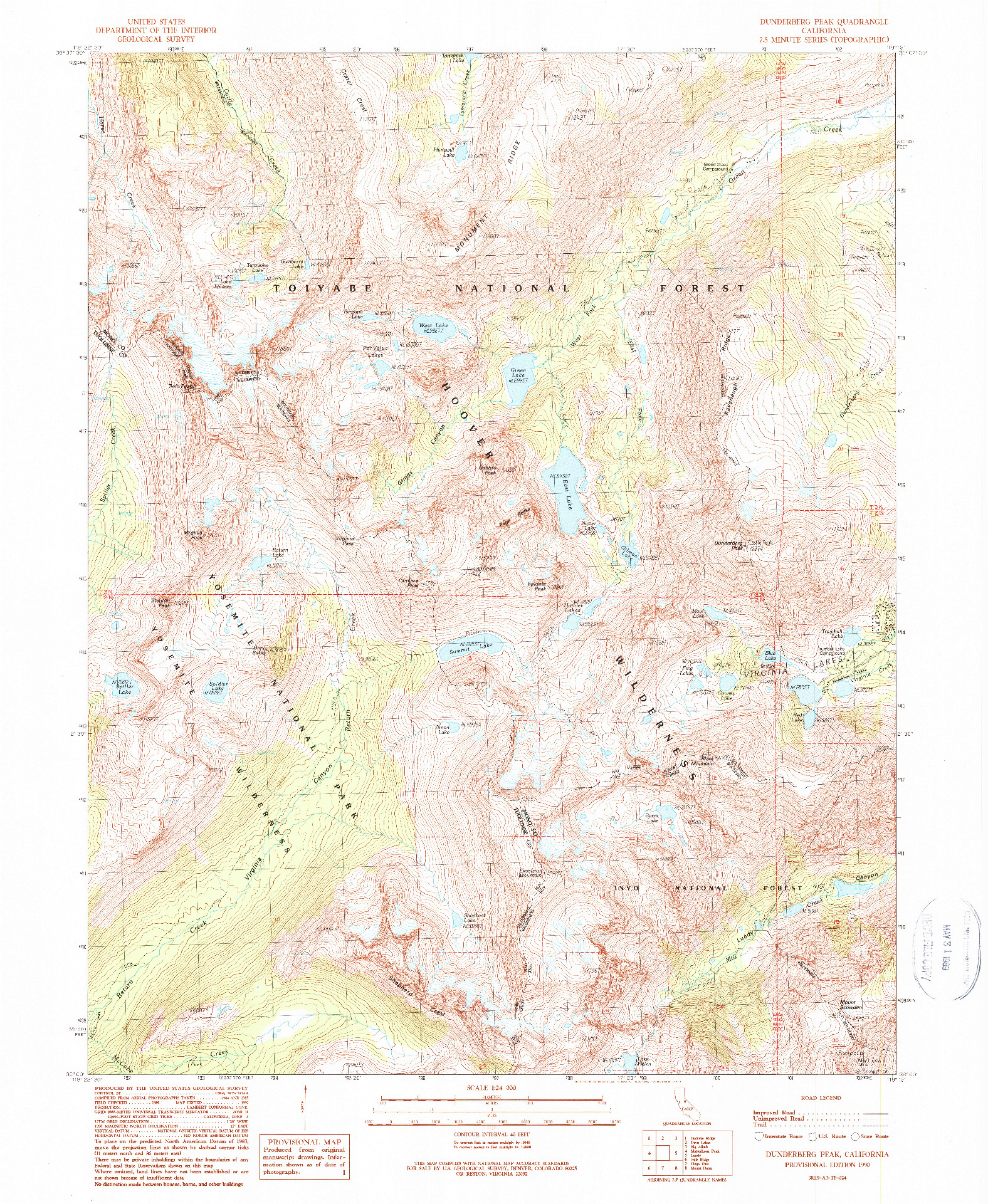 USGS 1:24000-SCALE QUADRANGLE FOR DUNDERBERG PEAK, CA 1990