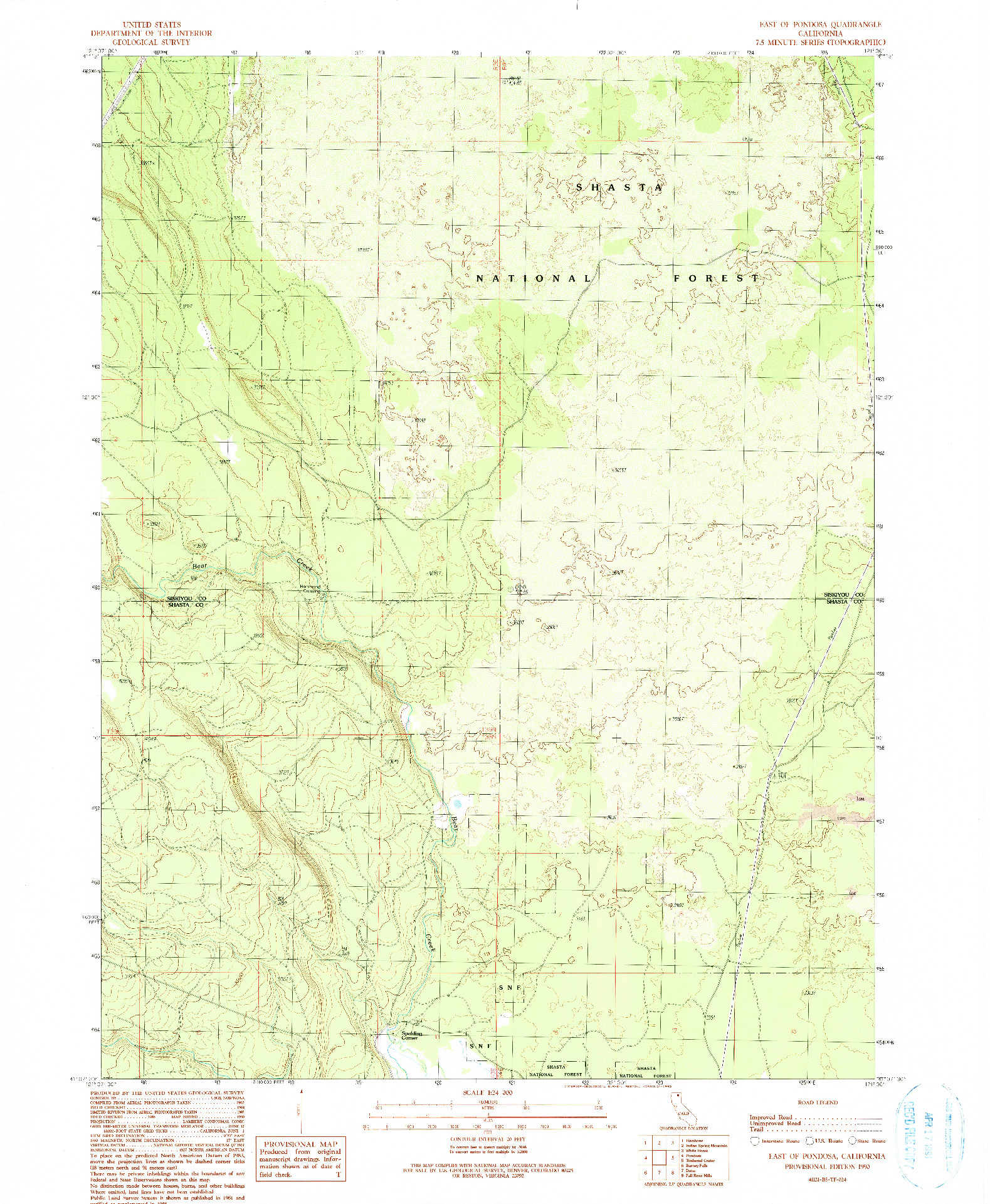 USGS 1:24000-SCALE QUADRANGLE FOR EAST OF PONDOSA, CA 1990