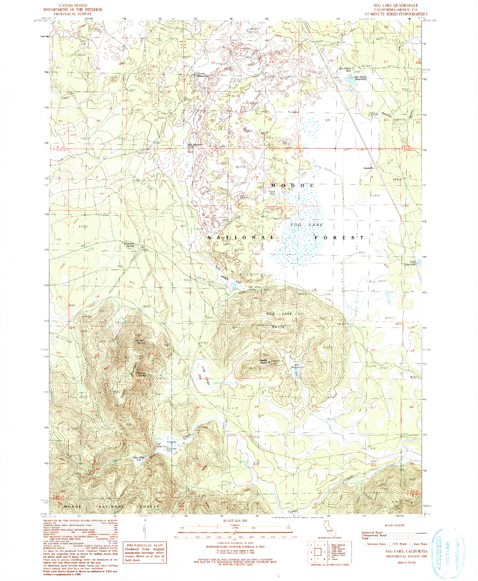 USGS 1:24000-SCALE QUADRANGLE FOR EGG LAKE, CA 1990