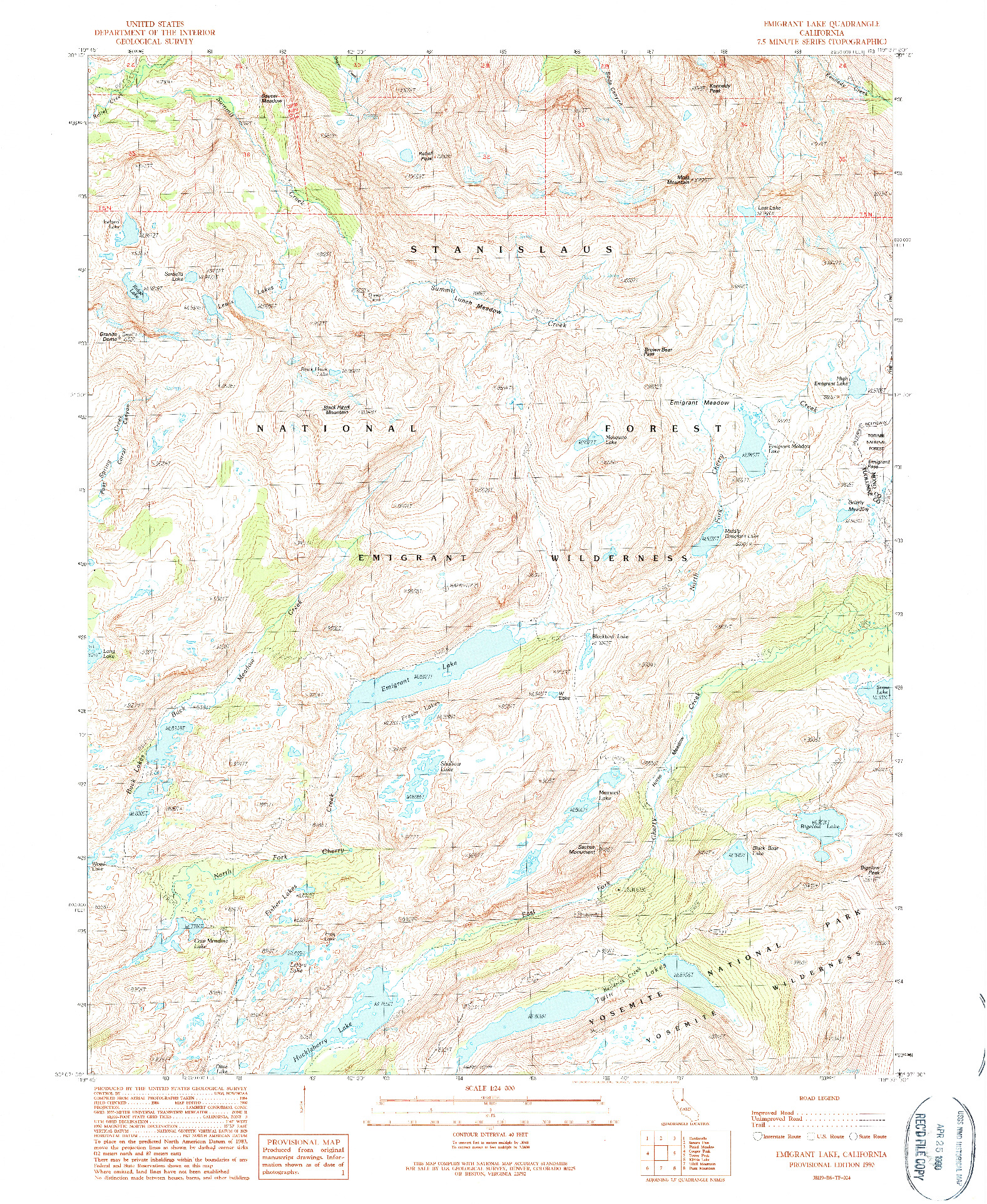 USGS 1:24000-SCALE QUADRANGLE FOR EMIGRANT LAKE, CA 1990