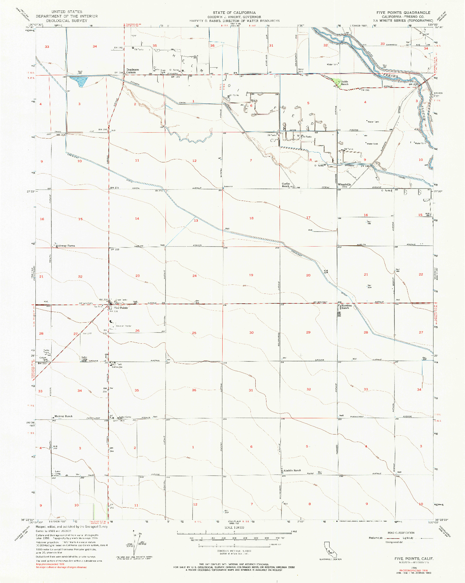 USGS 1:24000-SCALE QUADRANGLE FOR FIVE POINTS, CA 1956