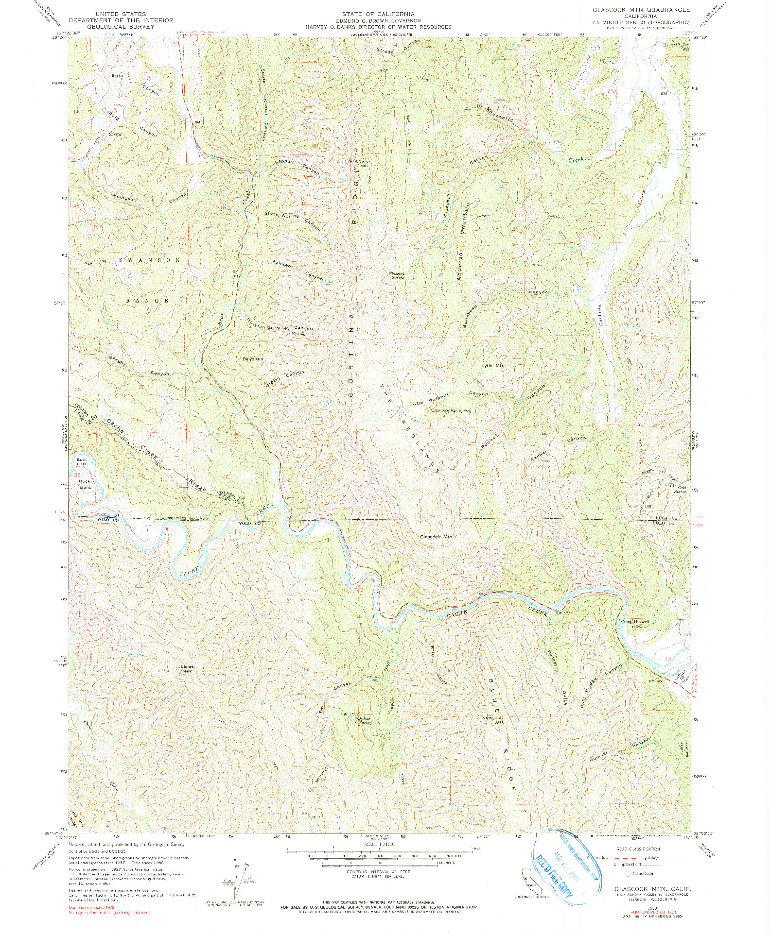 USGS 1:24000-SCALE QUADRANGLE FOR GLASCOCK MTN, CA 1958