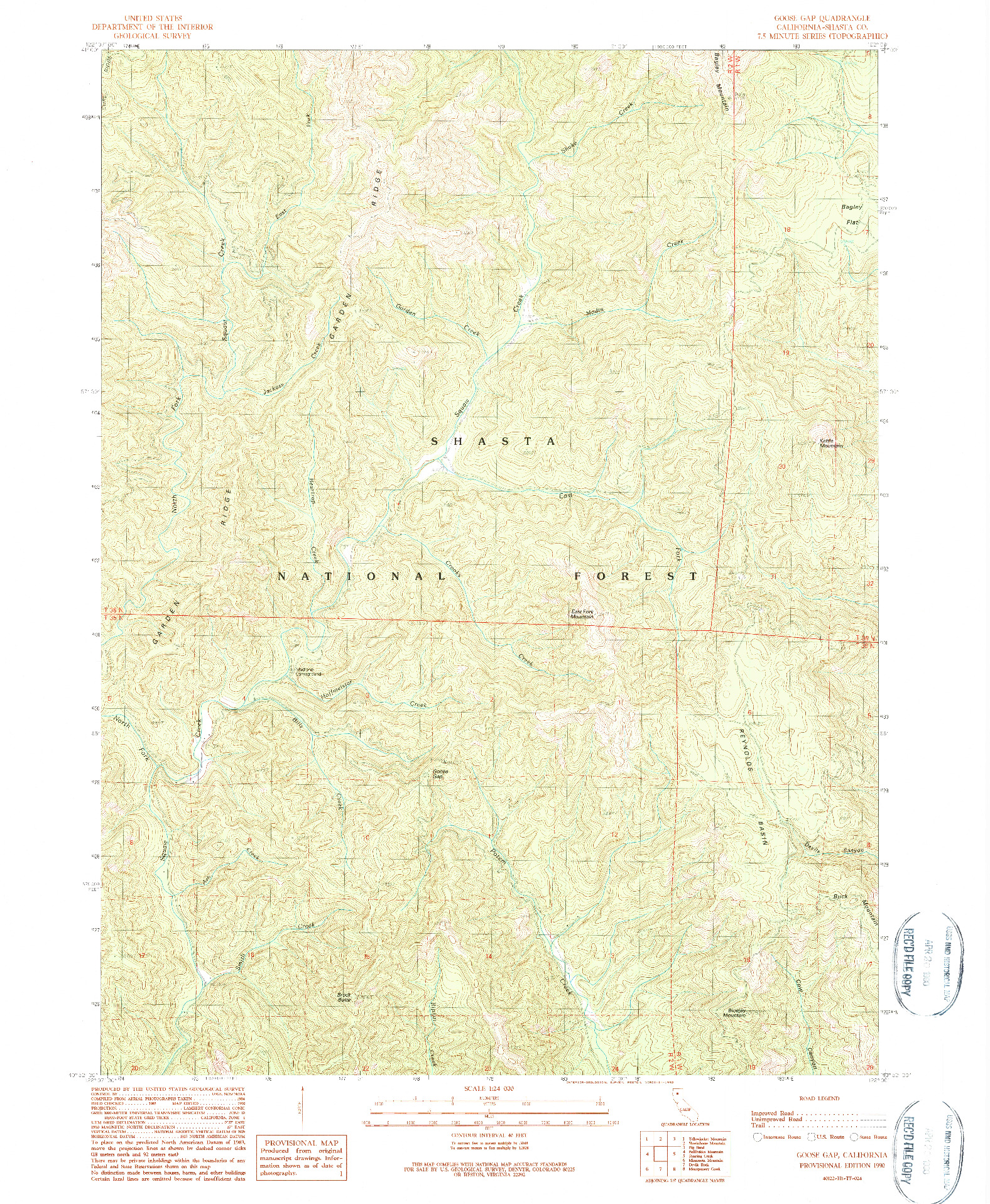 USGS 1:24000-SCALE QUADRANGLE FOR GOOSE GAP, CA 1990