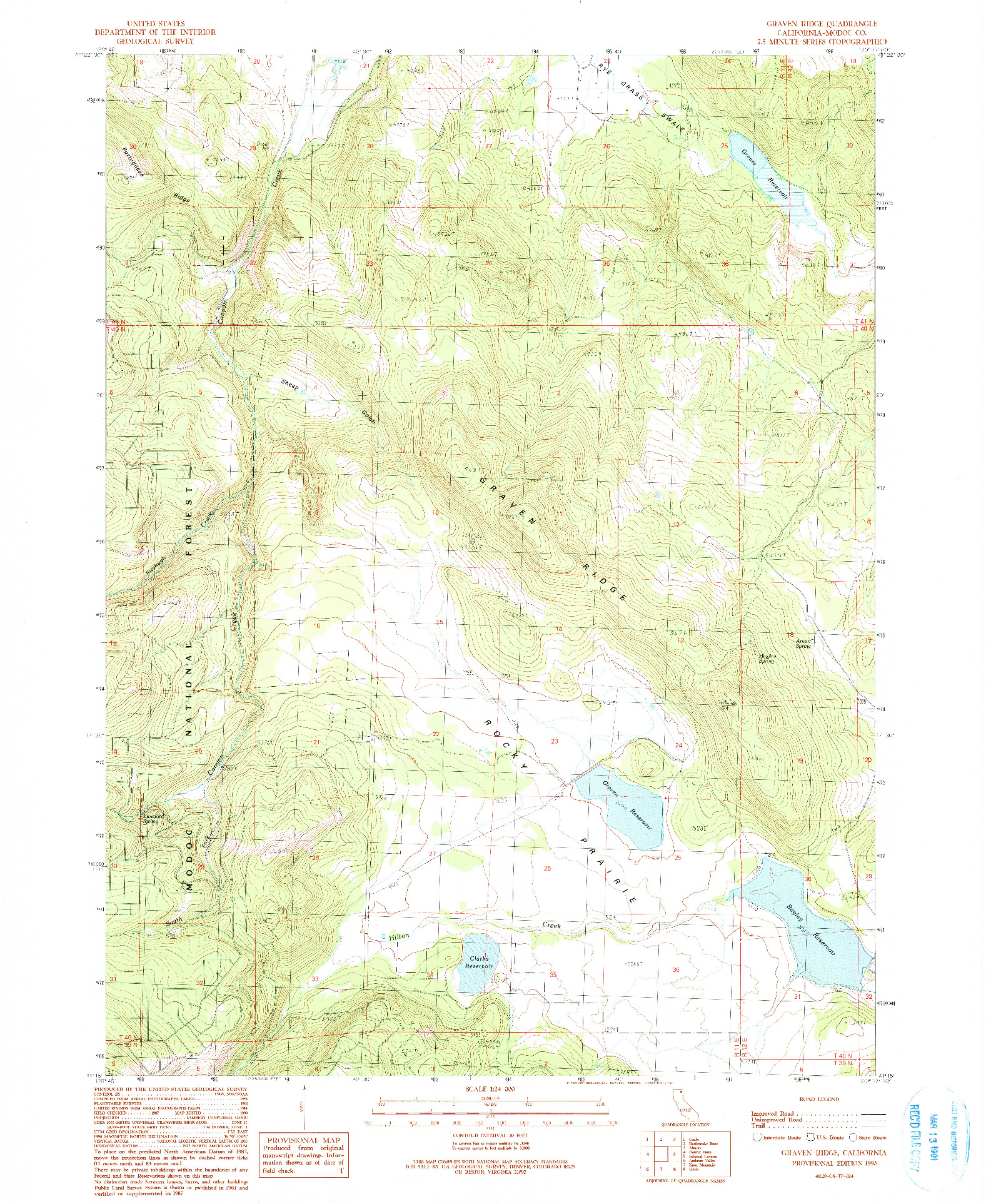 USGS 1:24000-SCALE QUADRANGLE FOR GRAVEN RIDGE, CA 1990