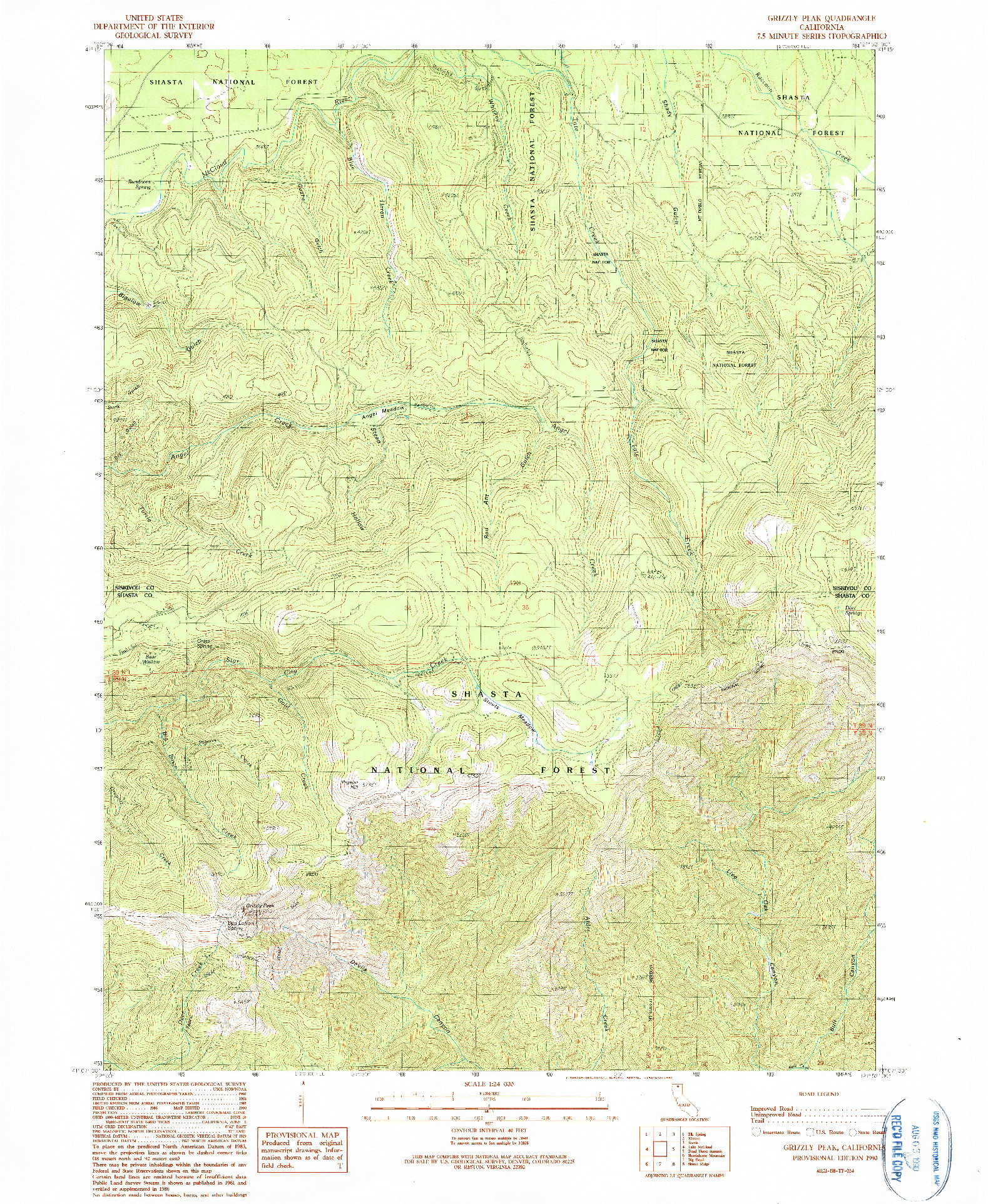 USGS 1:24000-SCALE QUADRANGLE FOR GRIZZLY PEAK, CA 1990
