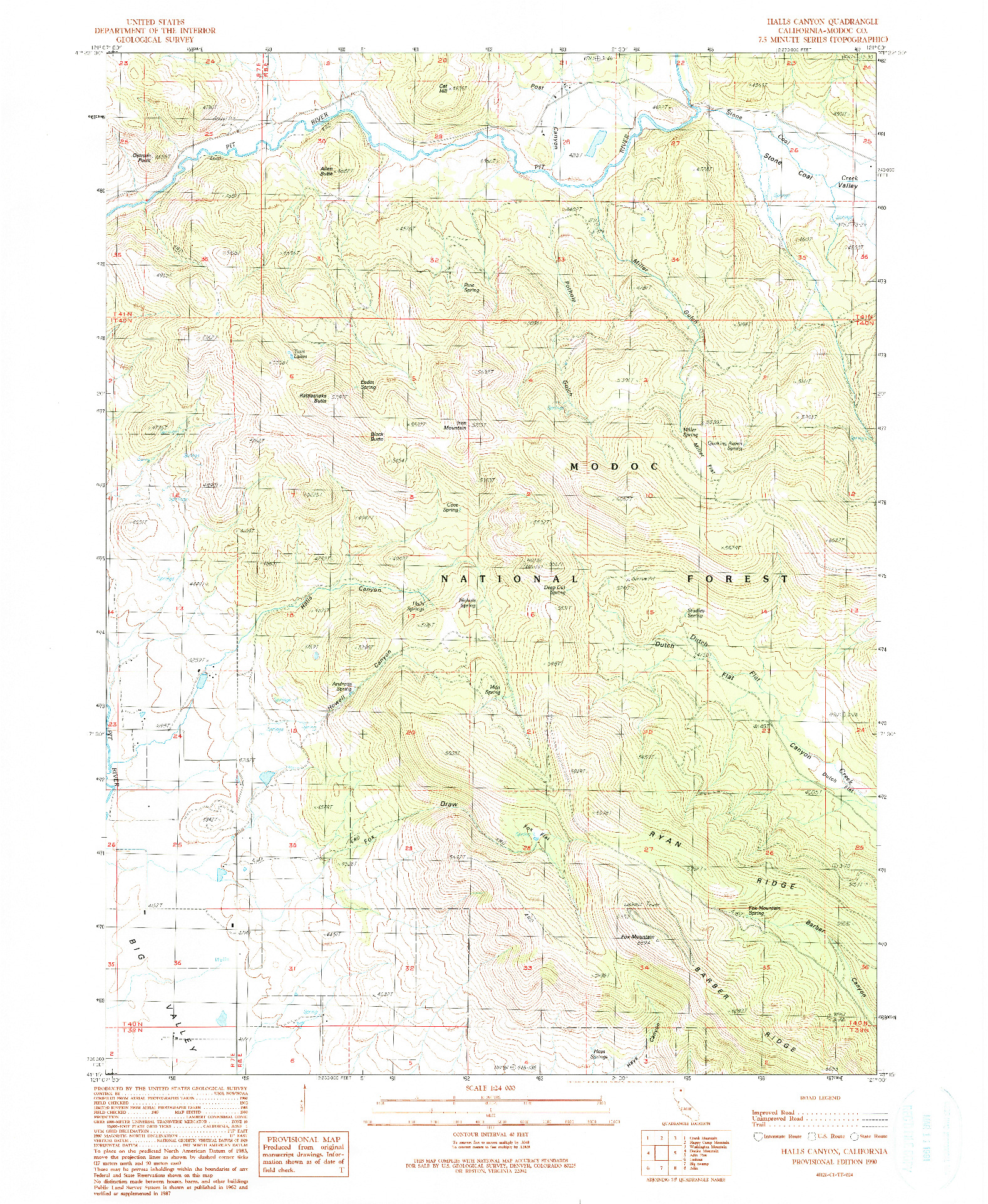 USGS 1:24000-SCALE QUADRANGLE FOR HALLS CANYON, CA 1990