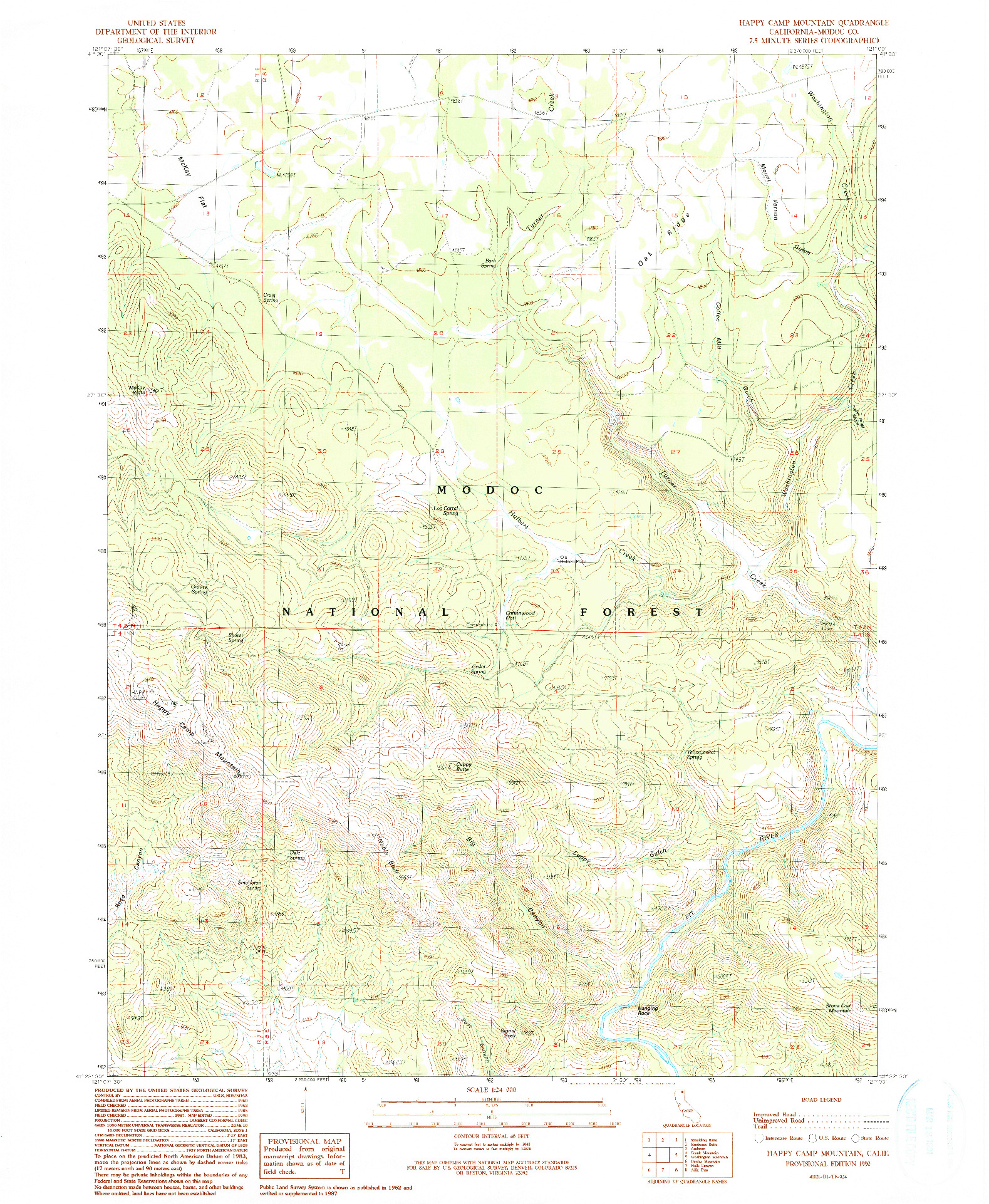 USGS 1:24000-SCALE QUADRANGLE FOR HAPPY CAMP MOUNTAIN, CA 1990