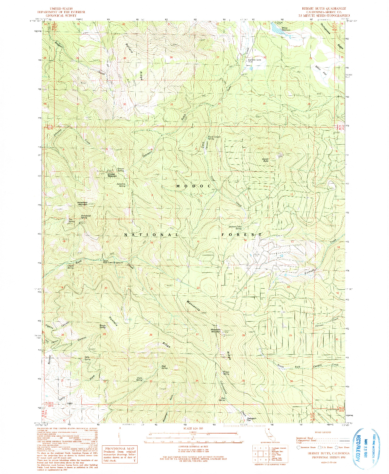 USGS 1:24000-SCALE QUADRANGLE FOR HERMIT BUTTE, CA 1990