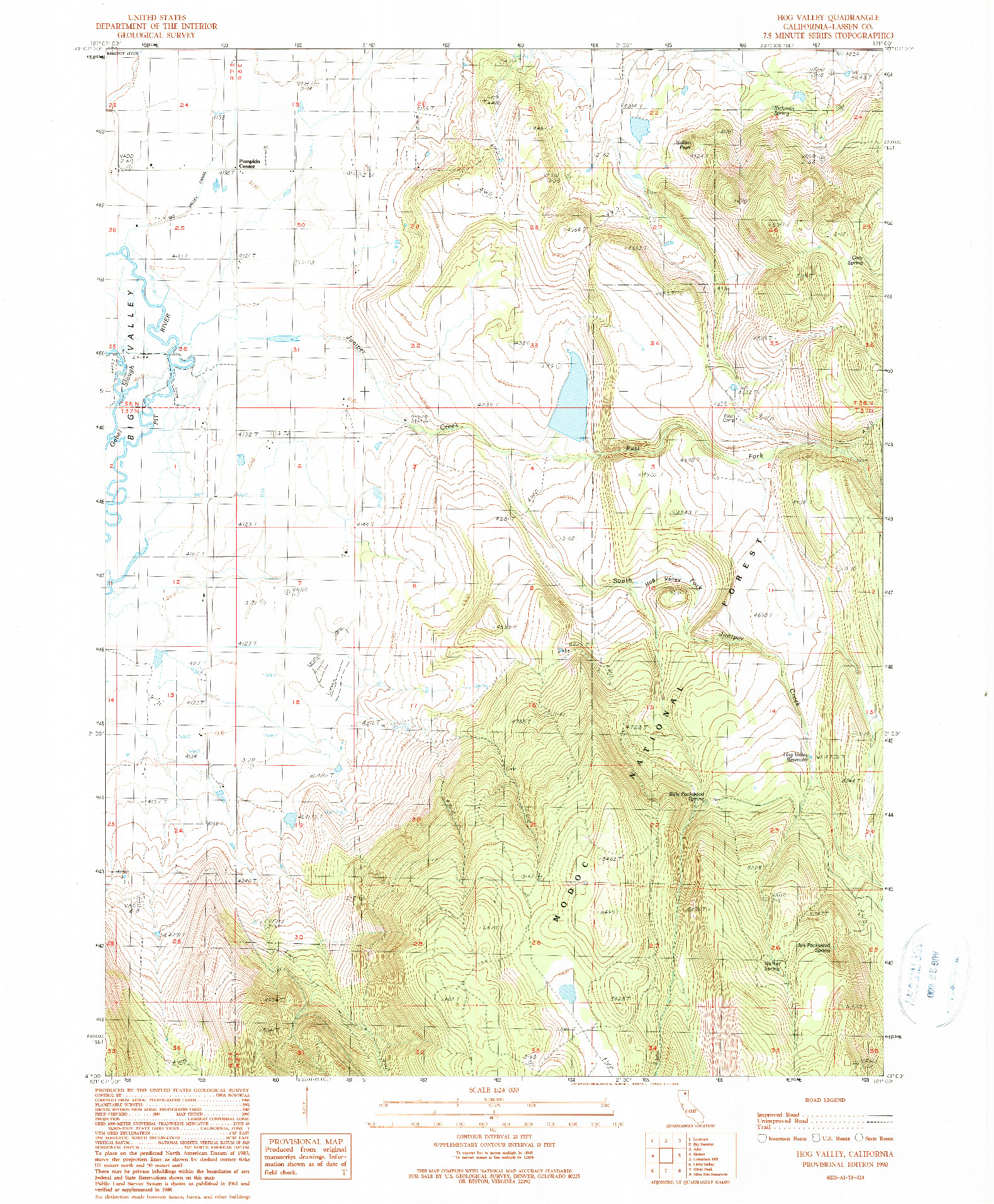 USGS 1:24000-SCALE QUADRANGLE FOR HOG VALLEY, CA 1990