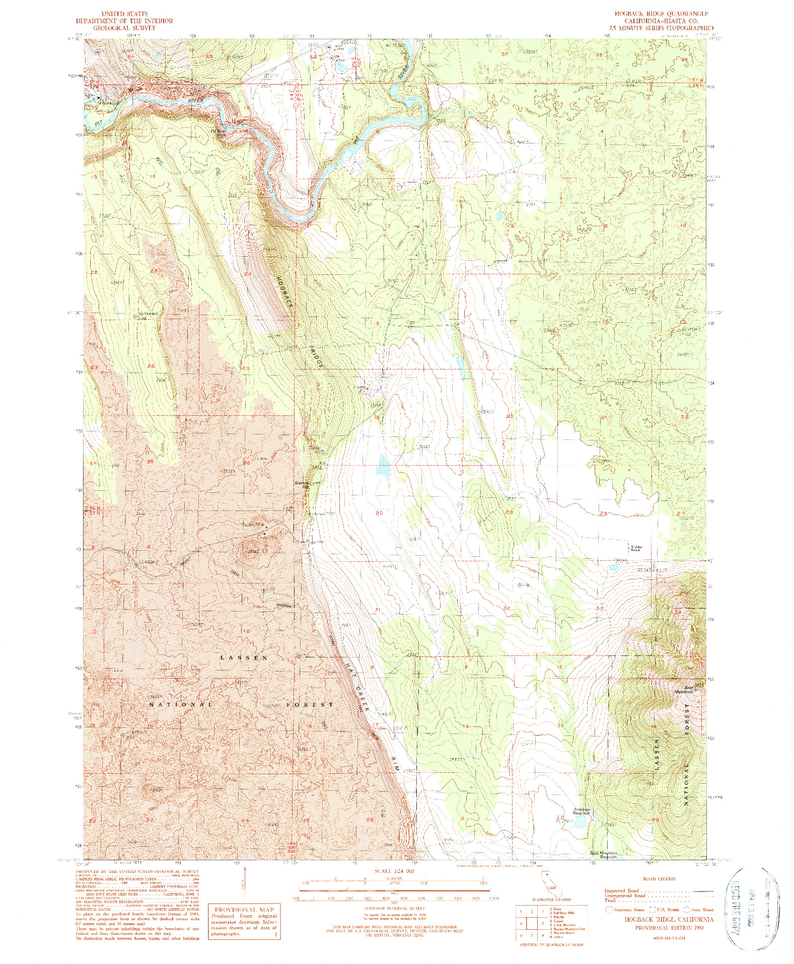 USGS 1:24000-SCALE QUADRANGLE FOR HOGBACK RIDGE, CA 1990