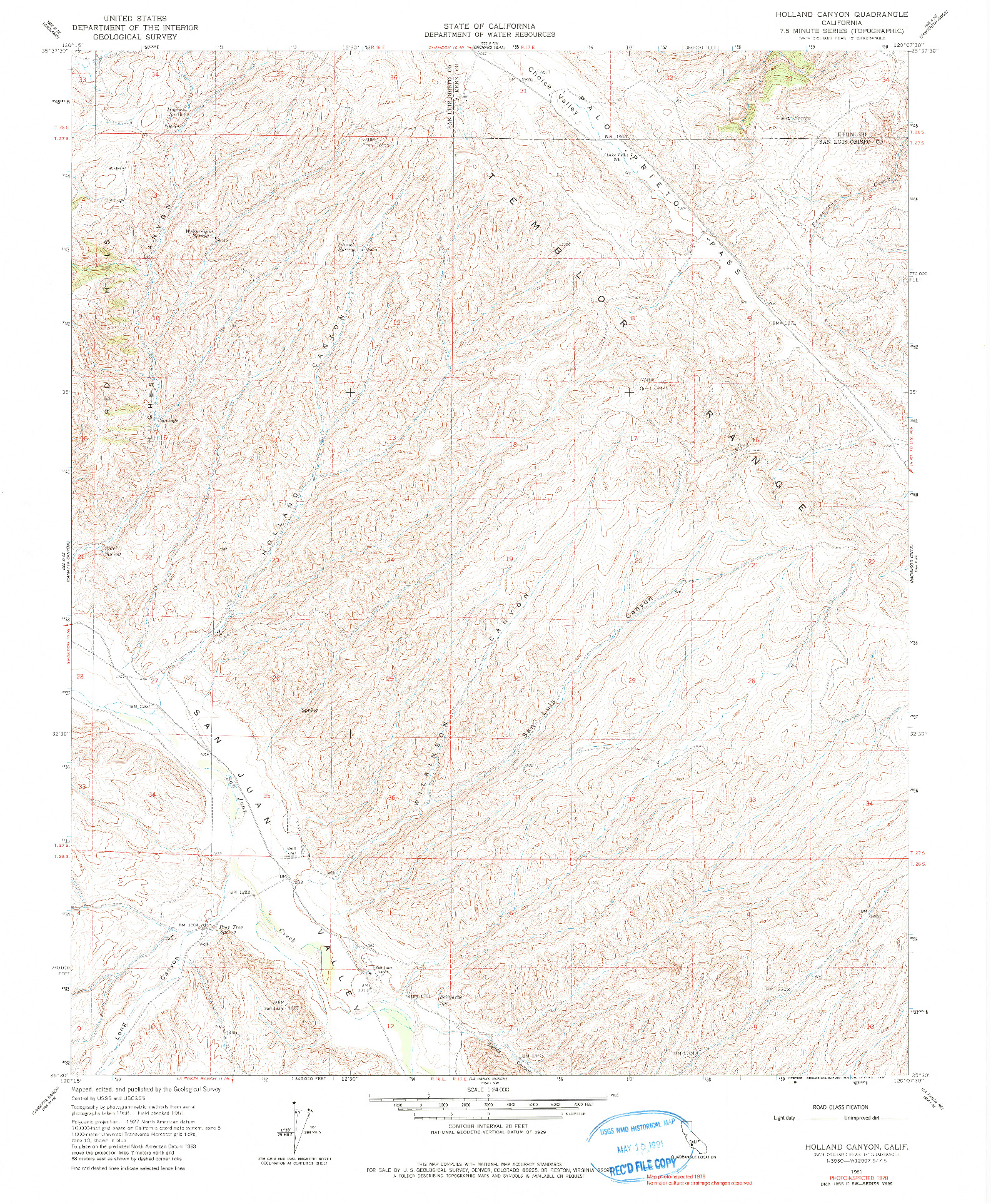 USGS 1:24000-SCALE QUADRANGLE FOR HOLLAND CANYON, CA 1961