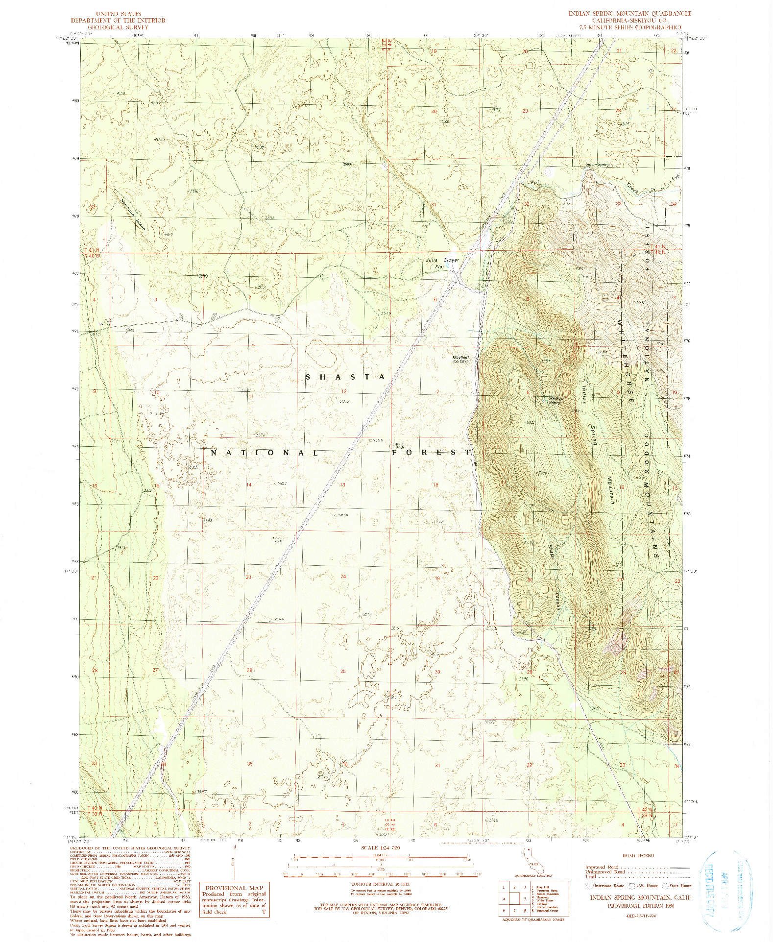 USGS 1:24000-SCALE QUADRANGLE FOR INDIAN SPRING MOUNTAIN, CA 1990