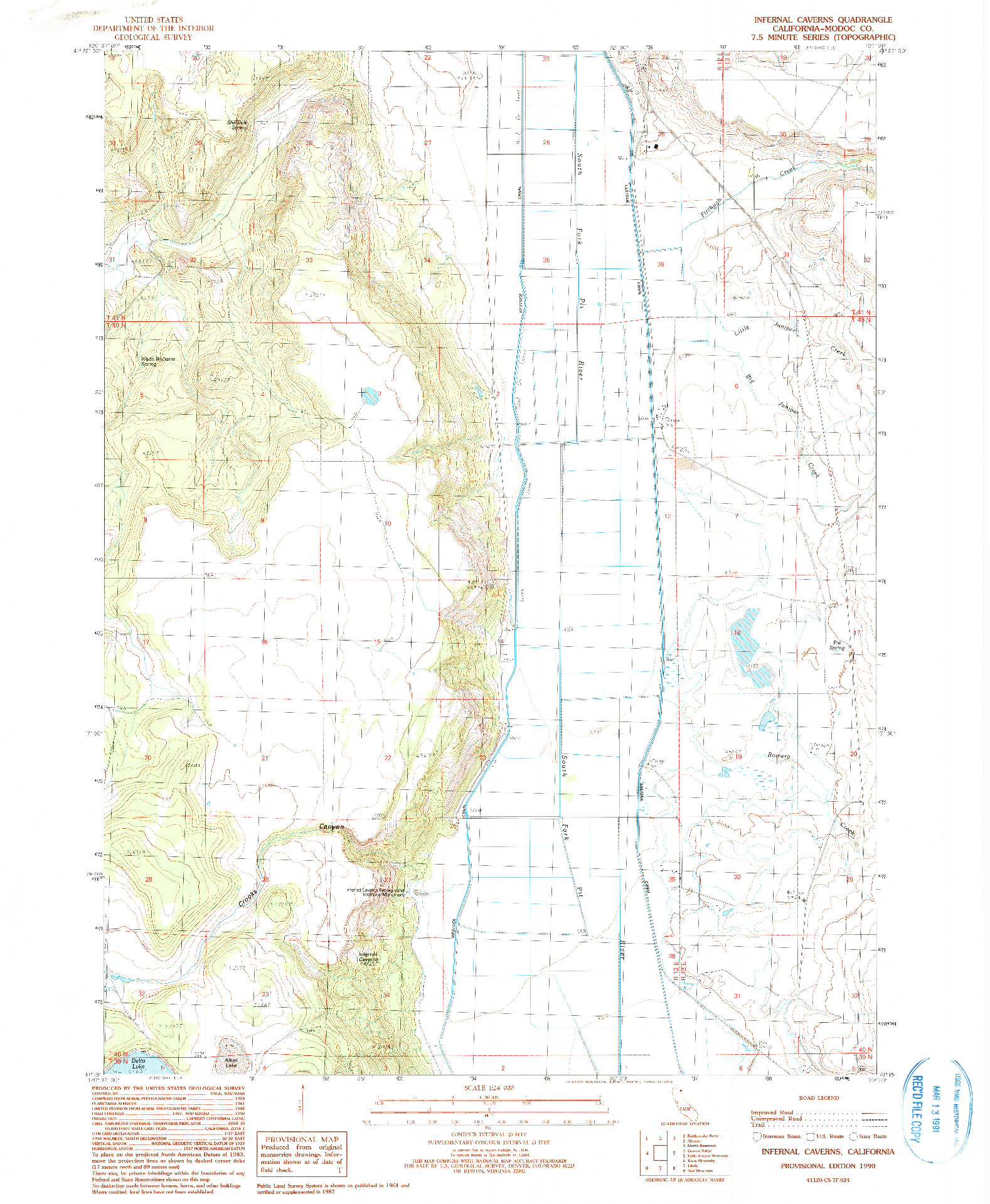 USGS 1:24000-SCALE QUADRANGLE FOR INFERNAL CAVERNS, CA 1990