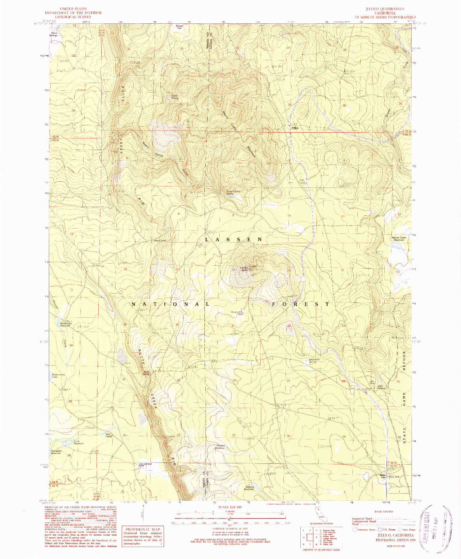 USGS 1:24000-SCALE QUADRANGLE FOR JELLICO, CA 1990