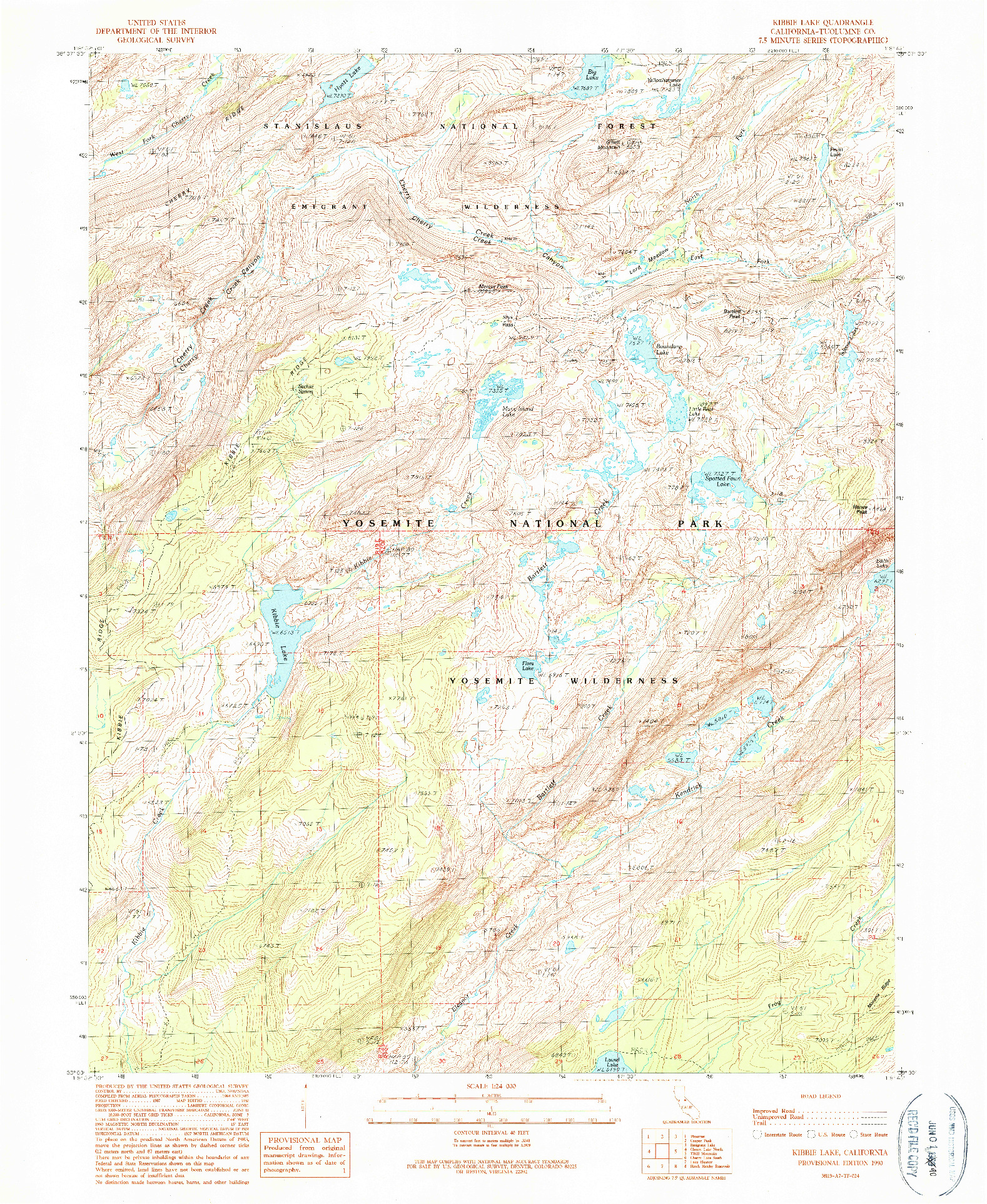 USGS 1:24000-SCALE QUADRANGLE FOR KIBBIE LAKE, CA 1990