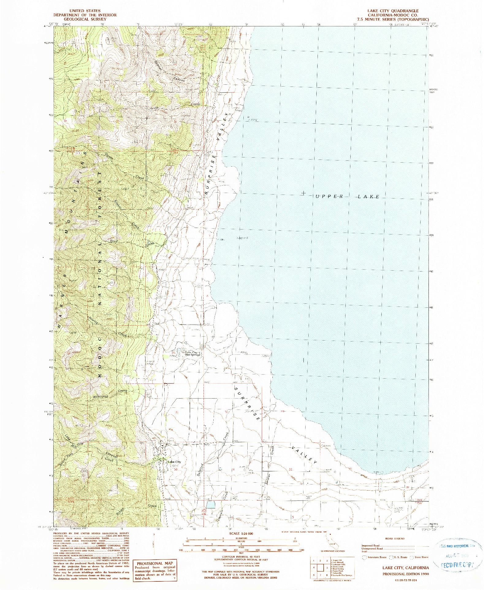 USGS 1:24000-SCALE QUADRANGLE FOR LAKE CITY, CA 1990