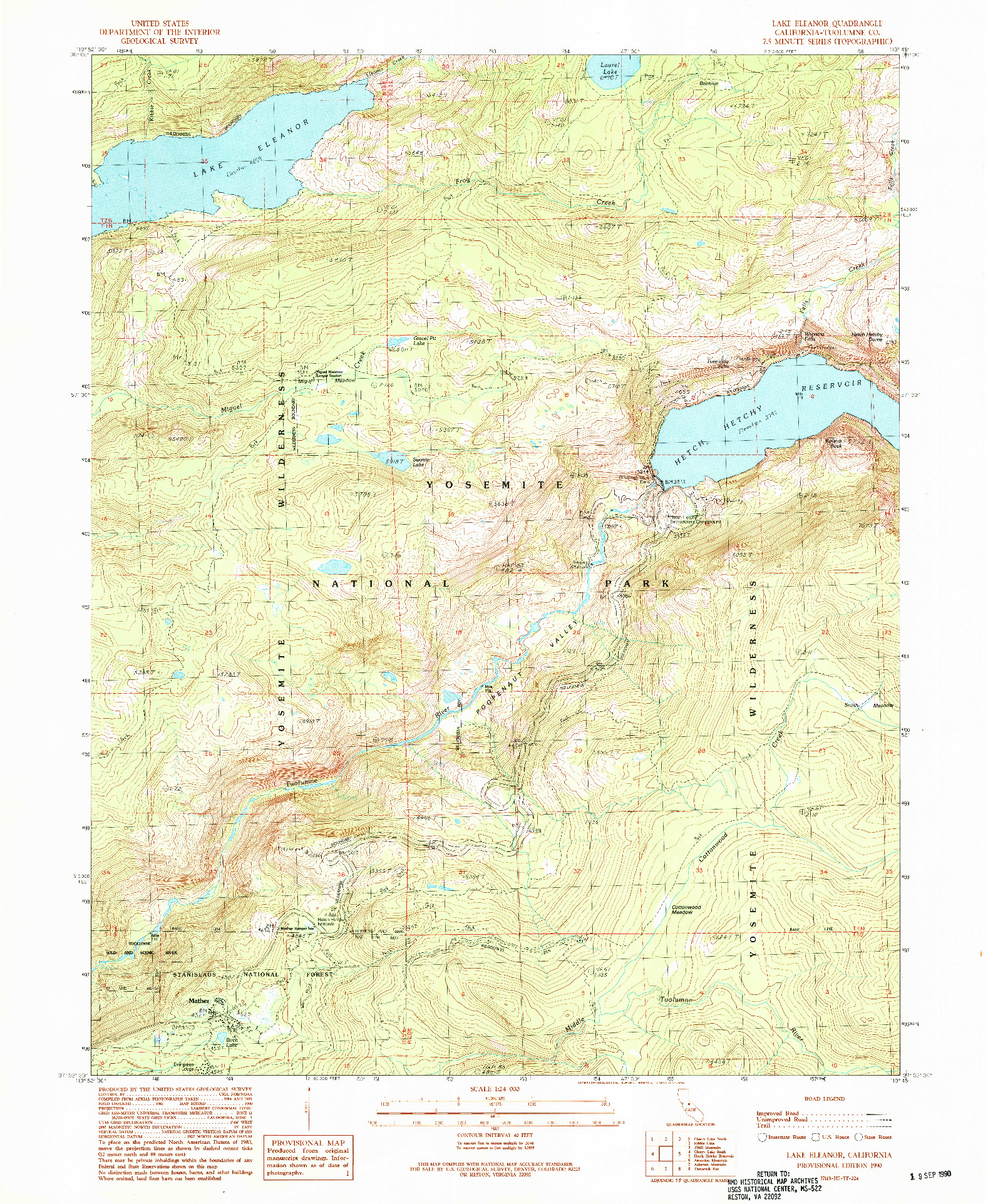 USGS 1:24000-SCALE QUADRANGLE FOR LAKE ELEANOR, CA 1990