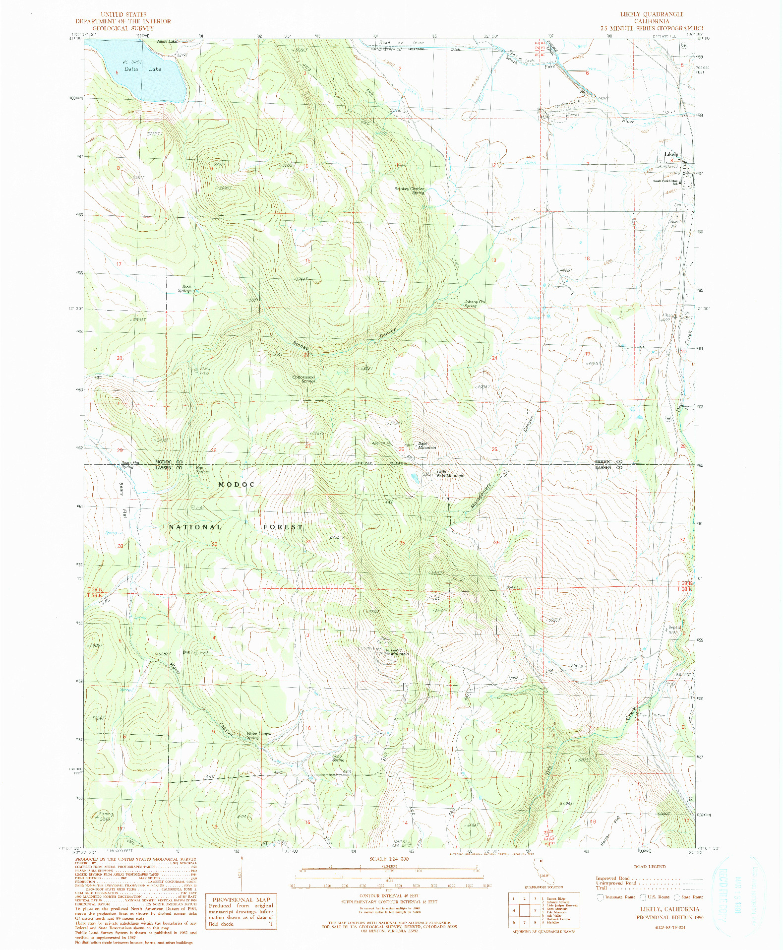 USGS 1:24000-SCALE QUADRANGLE FOR LIKELY, CA 1990