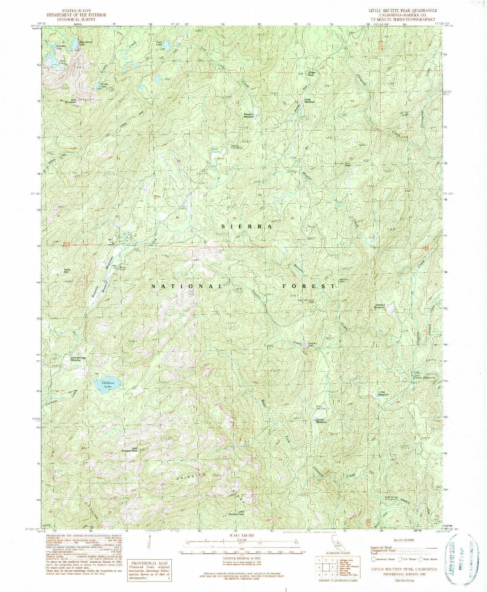 USGS 1:24000-SCALE QUADRANGLE FOR LITTLE SHUTEYE PEAK, CA 1990