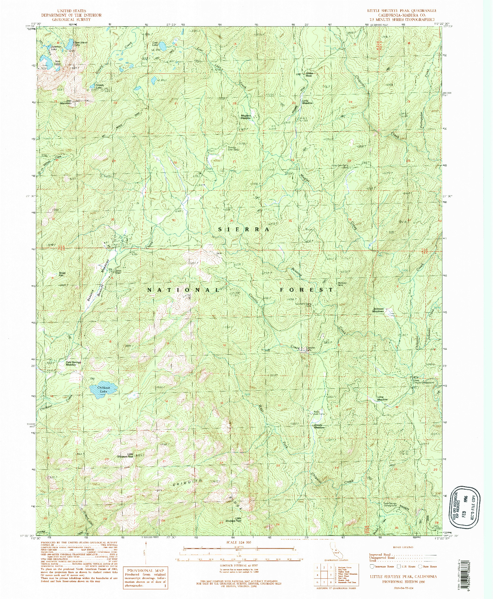 USGS 1:24000-SCALE QUADRANGLE FOR LITTLE SHUTEYE PEAK, CA 1990