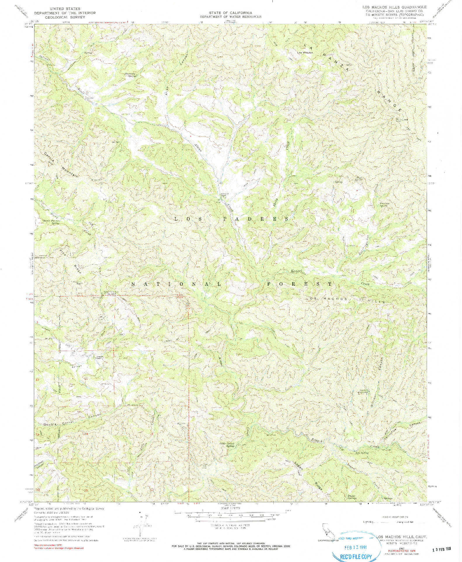 USGS 1:24000-SCALE QUADRANGLE FOR LOS MACHOS HILLS, CA 1967