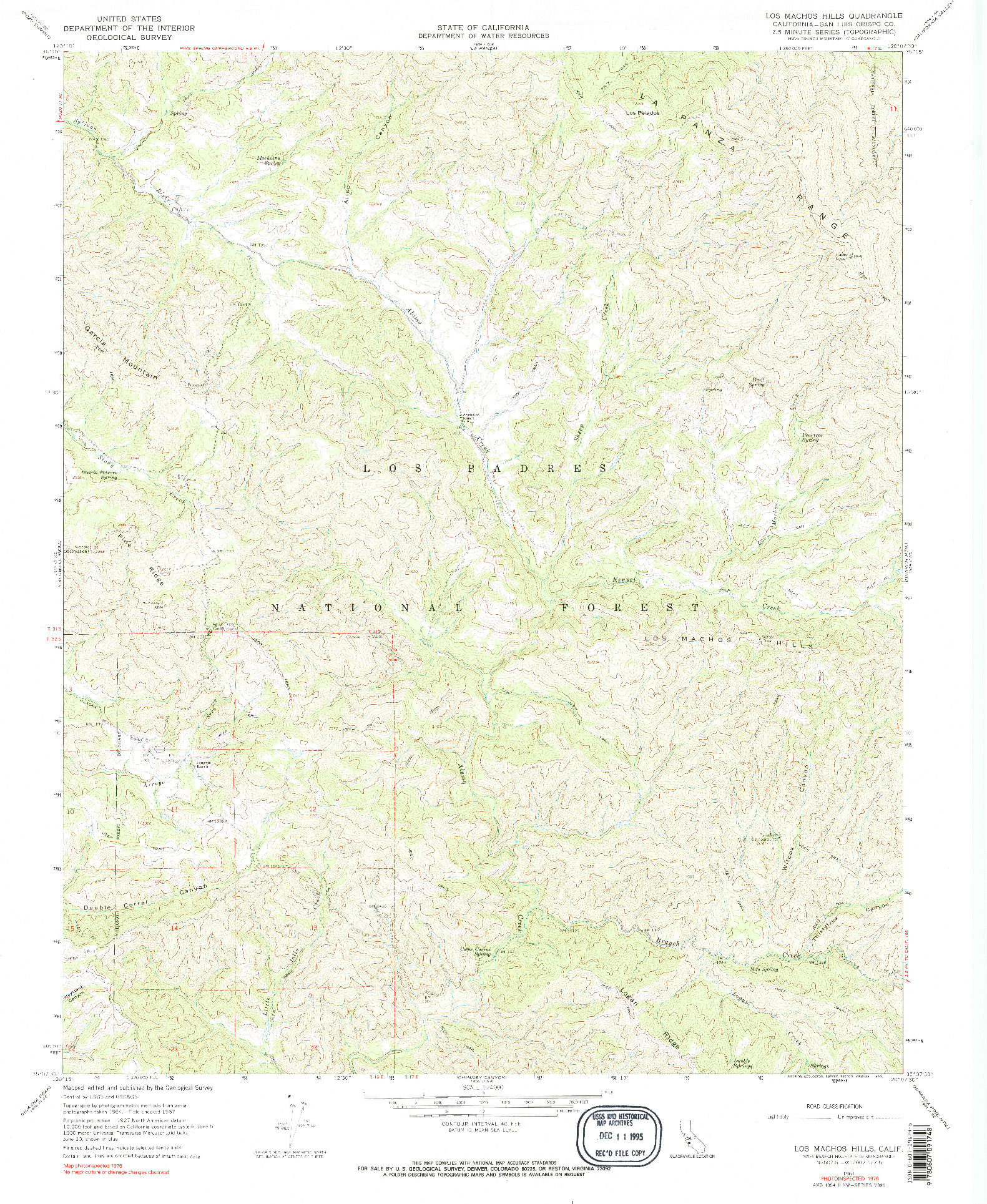 USGS 1:24000-SCALE QUADRANGLE FOR LOS MACHOS HILLS, CA 1967