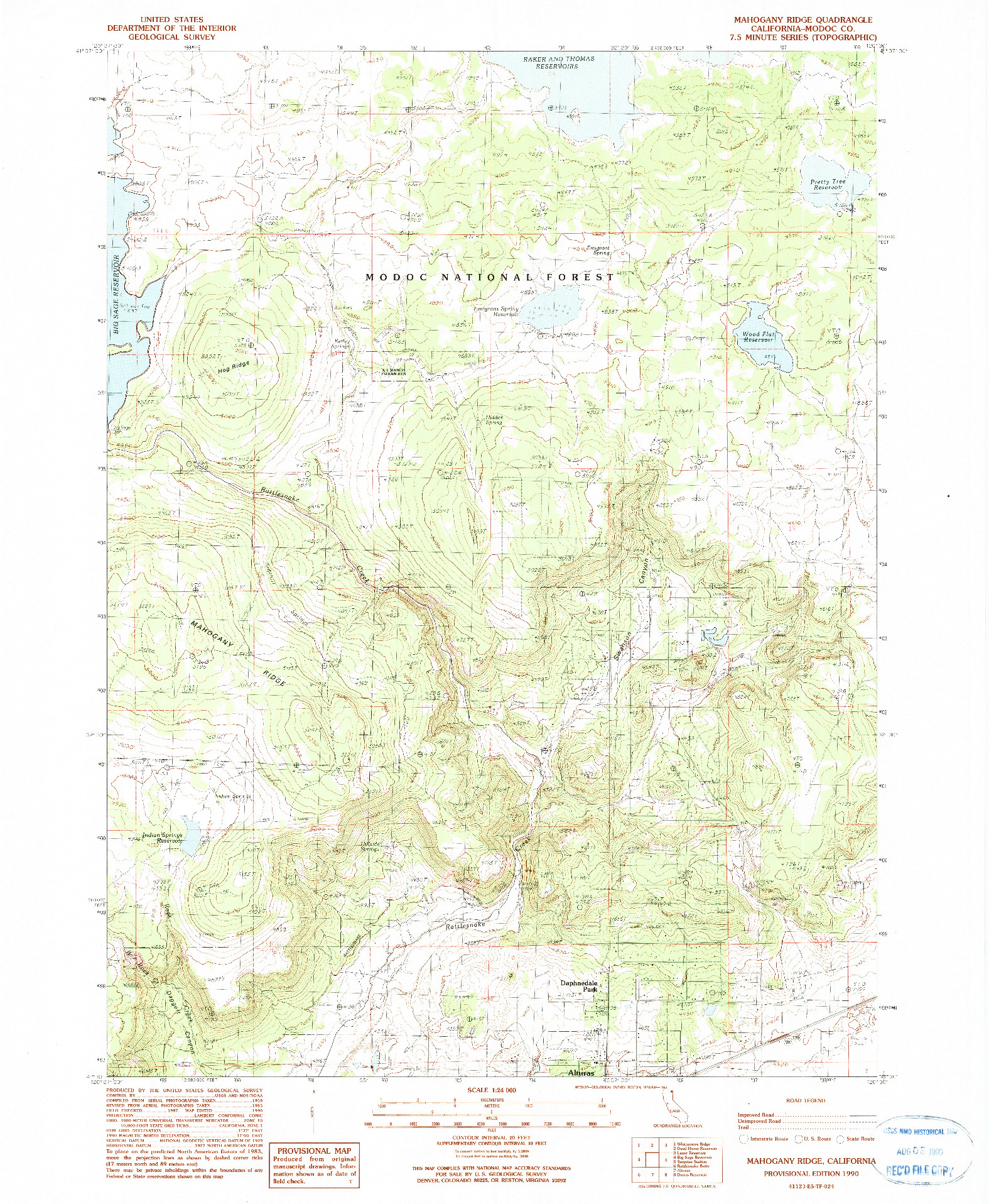 USGS 1:24000-SCALE QUADRANGLE FOR MAHOGANY RIDGE, CA 1990