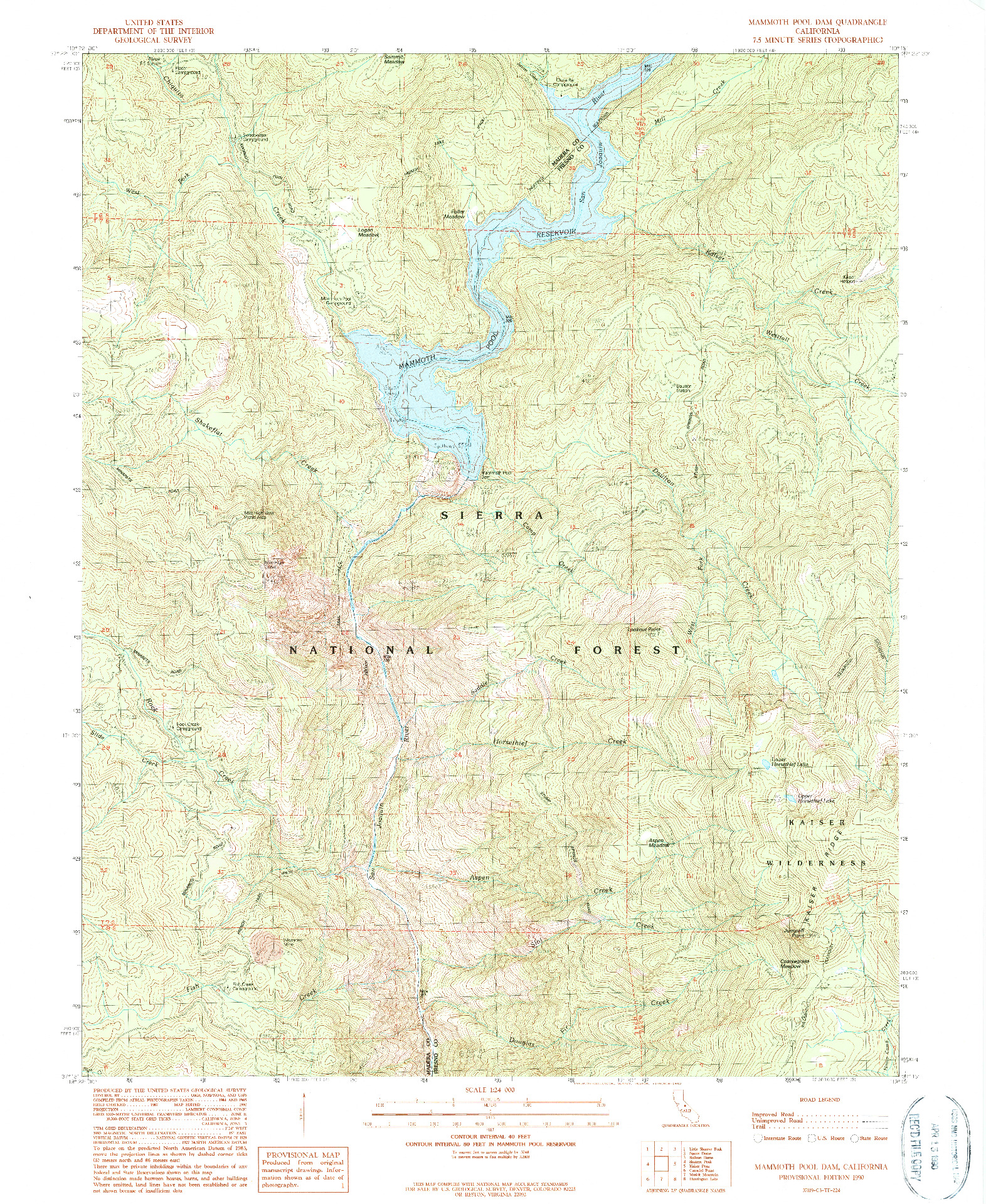 USGS 1:24000-SCALE QUADRANGLE FOR MAMMOTH POOL DAM, CA 1990