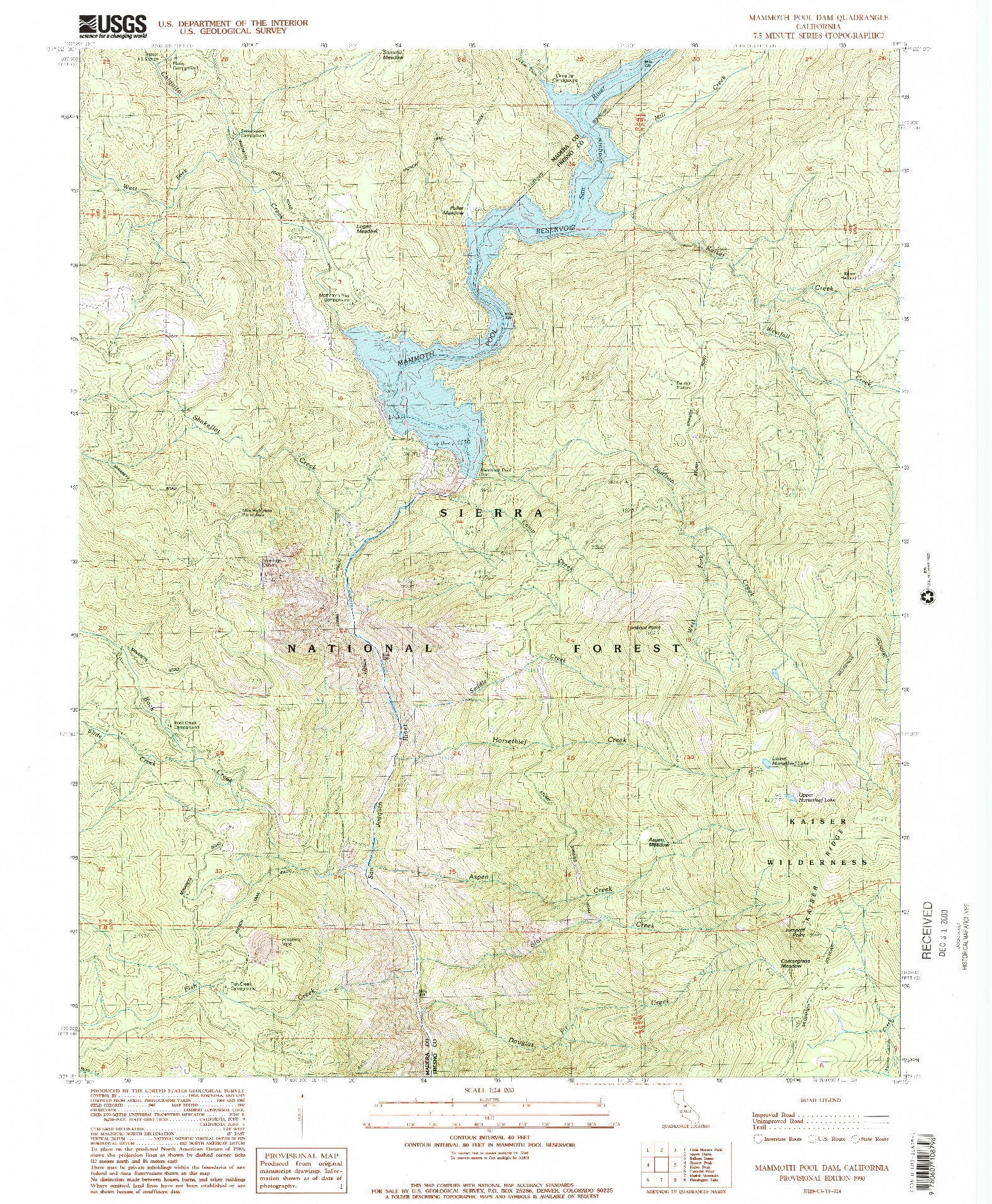 USGS 1:24000-SCALE QUADRANGLE FOR MAMMOTH POOL DAM, CA 1990