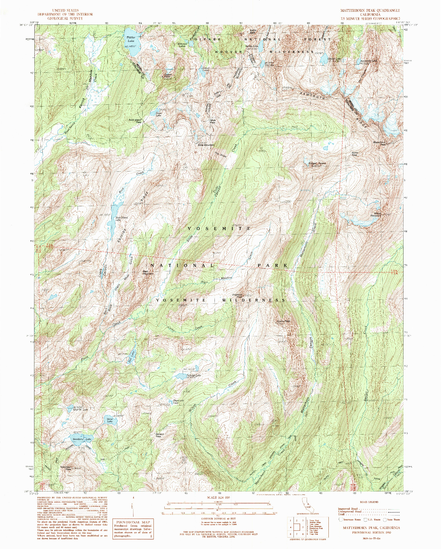 USGS 1:24000-SCALE QUADRANGLE FOR MATTERHORN PEAK, CA 1990