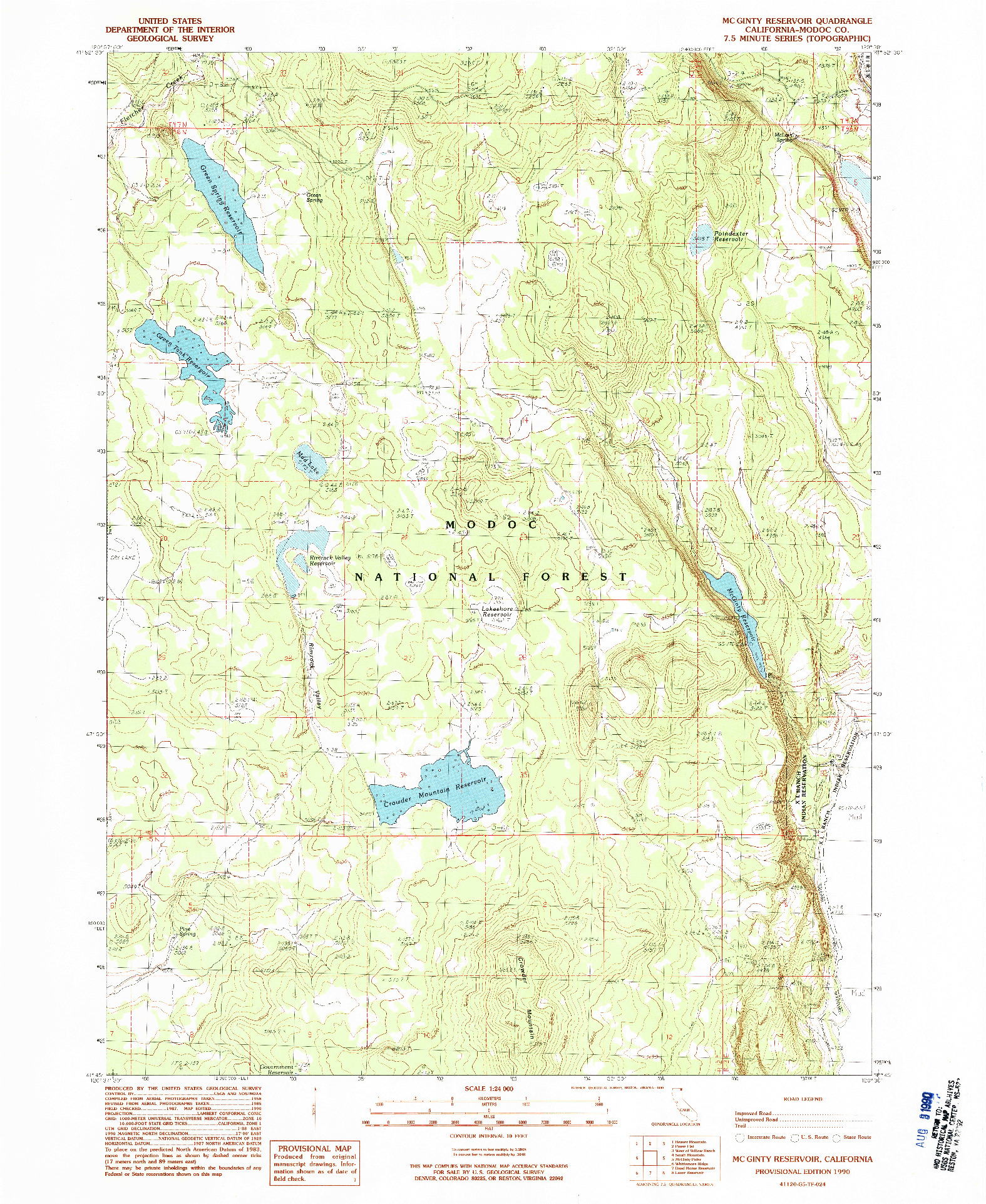 USGS 1:24000-SCALE QUADRANGLE FOR MC GINTY RESERVOIR, CA 1990