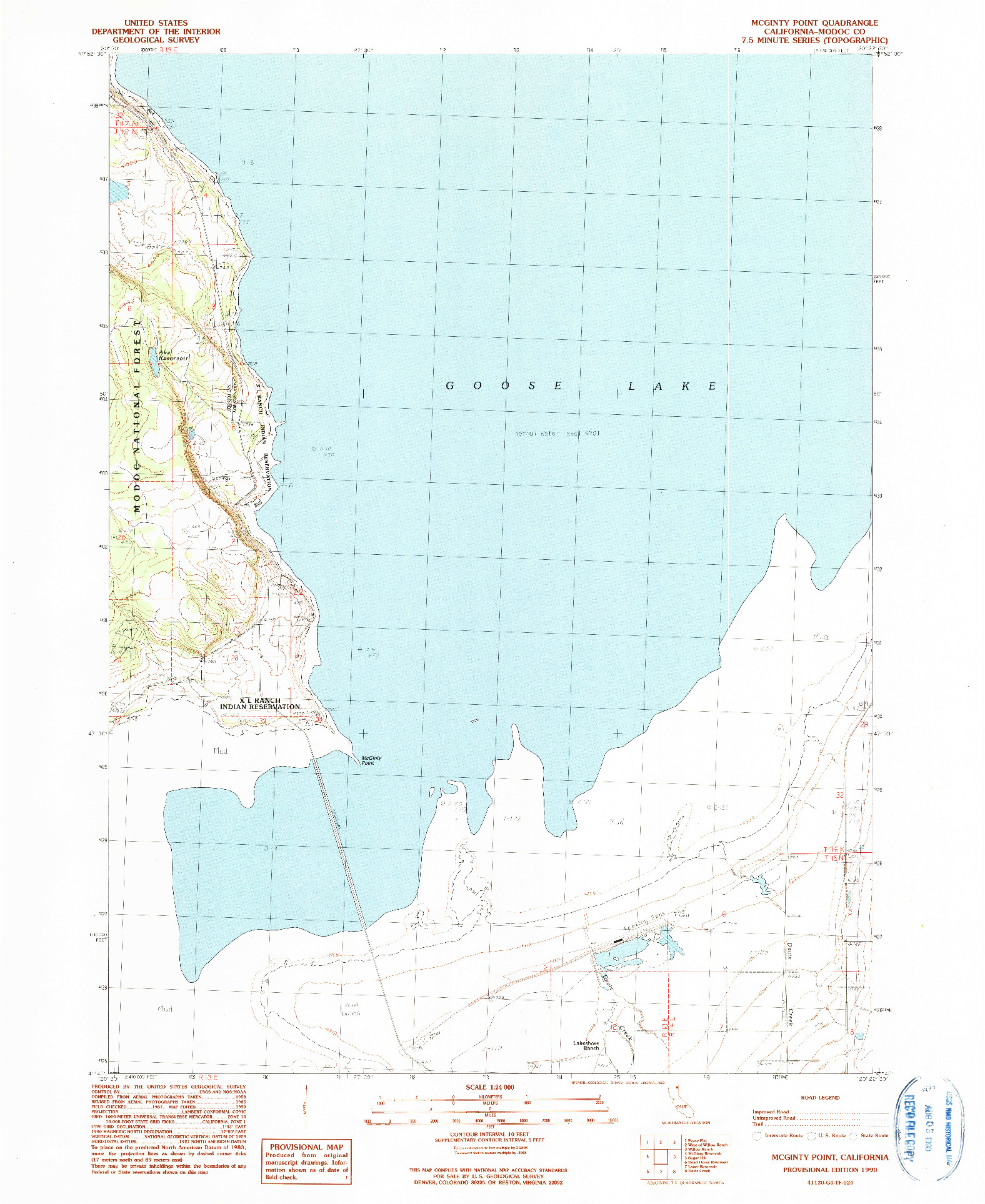USGS 1:24000-SCALE QUADRANGLE FOR MCGINTY POINT, CA 1990
