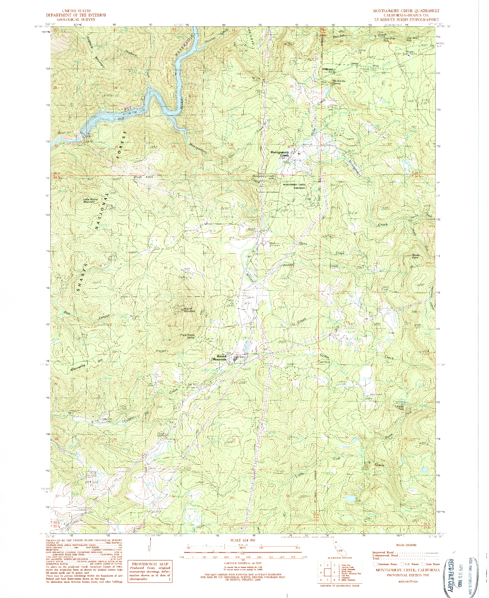 USGS 1:24000-SCALE QUADRANGLE FOR MONTGOMERY CREEK, CA 1990