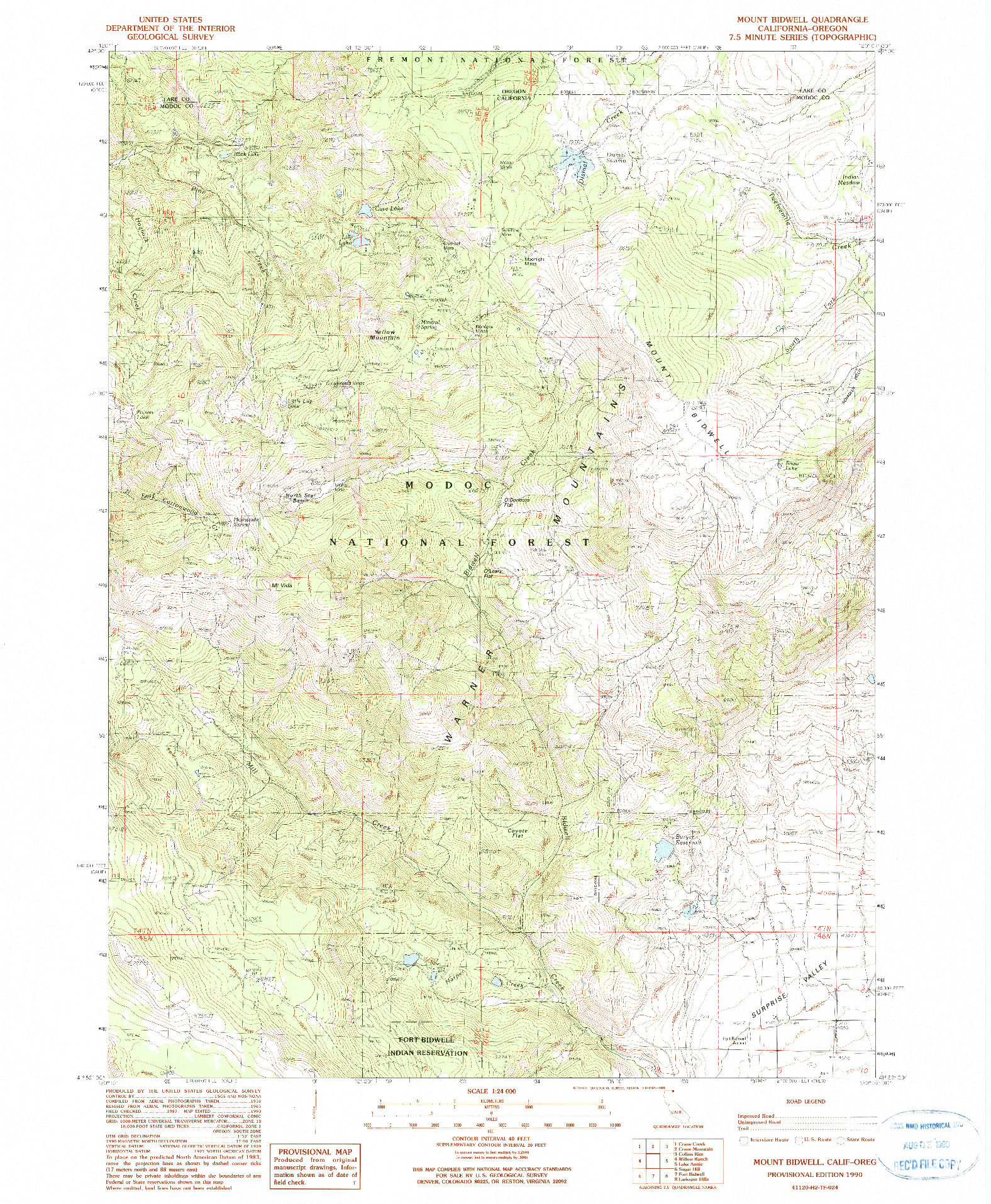 USGS 1:24000-SCALE QUADRANGLE FOR MOUNT BIDWELL, CA 1990